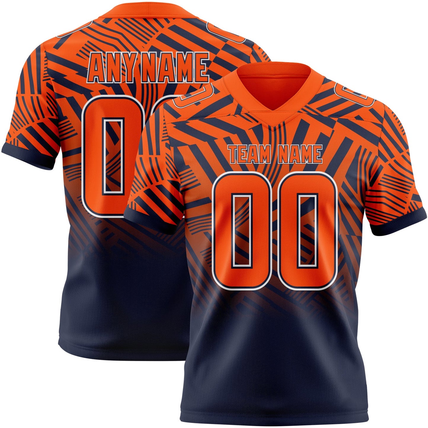 Custom Orange Navy-White Authentic Abstract Geometric Lines Gradient Football Jersey - Main View