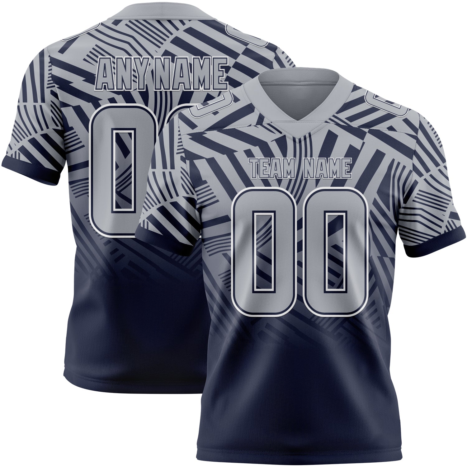 Custom Gray Navy-White Authentic Abstract Geometric Lines Gradient Football Jersey - Main View