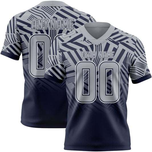 Custom Gray Navy-White Authentic Abstract Geometric Lines Gradient Football Jersey - Main View