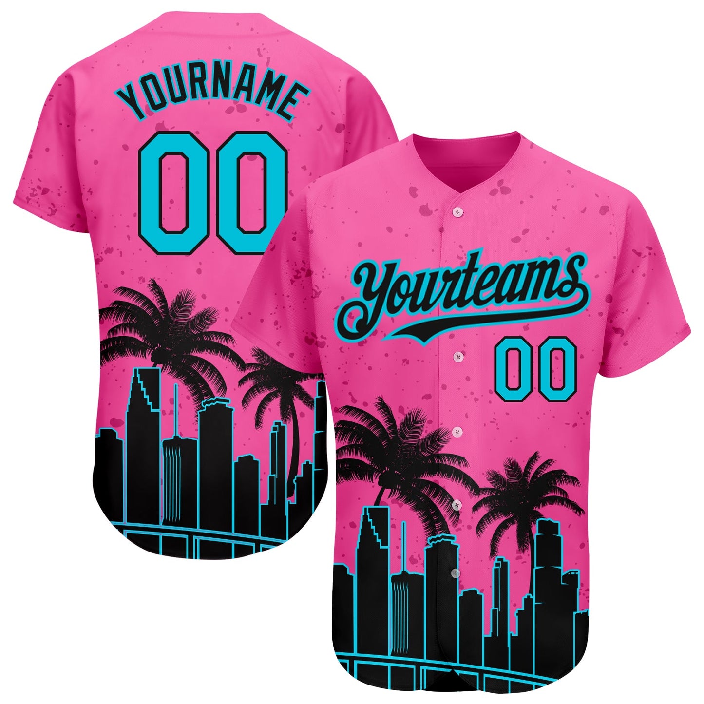 Custom Pink Lakes Blue-Black 3D Miami Palm Trees City Edition Authentic Baseball Jersey - Main View