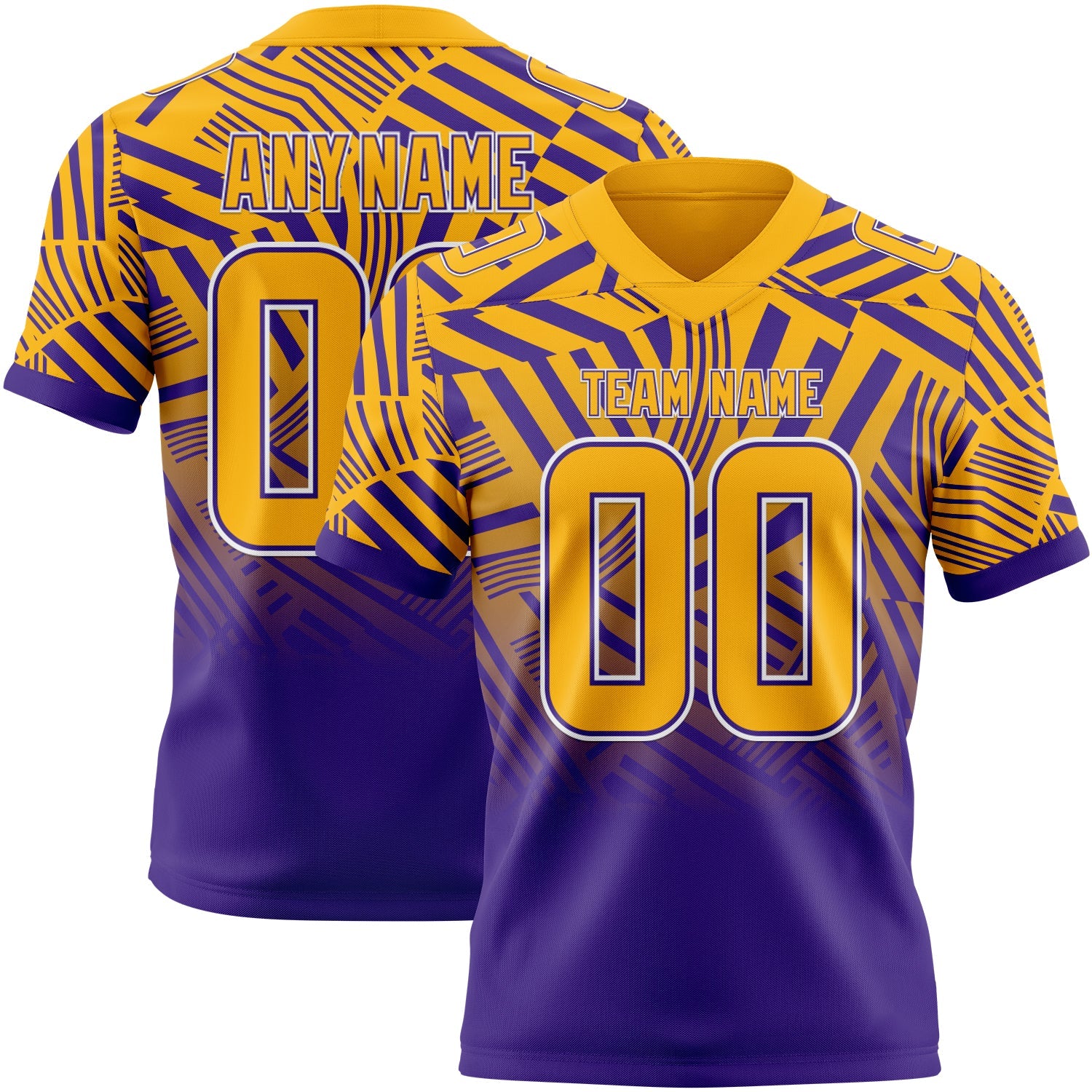 Custom Gold Purple-White Authentic Abstract Geometric Lines Gradient Football Jersey - Main View