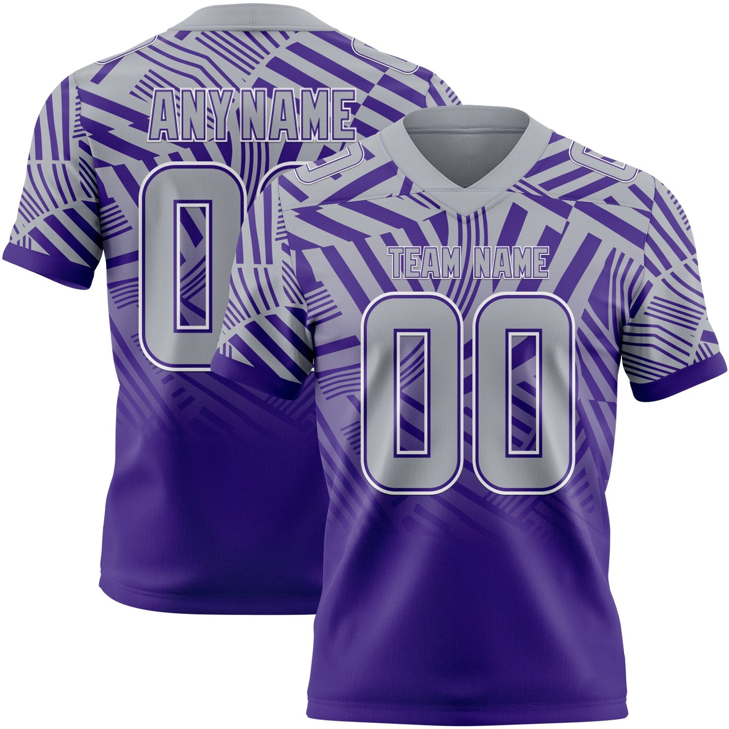 Custom Gray Purple-White Authentic Abstract Geometric Lines Gradient Football Jersey - Main View