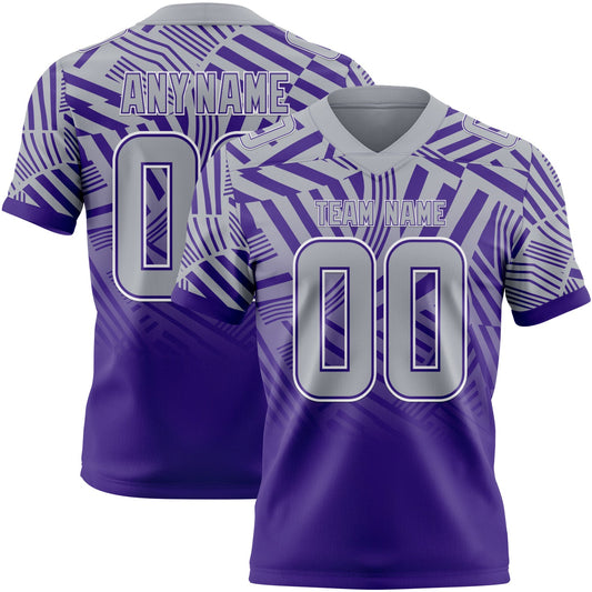 Custom Gray Purple-White Authentic Abstract Geometric Lines Gradient Football Jersey - Main View