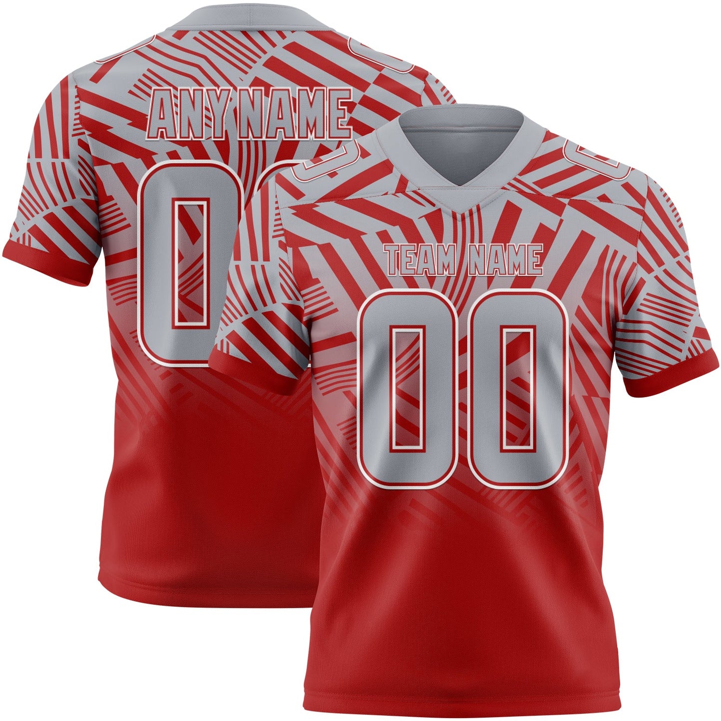 Custom Gray Red-White Authentic Abstract Geometric Lines Gradient Football Jersey - Main View