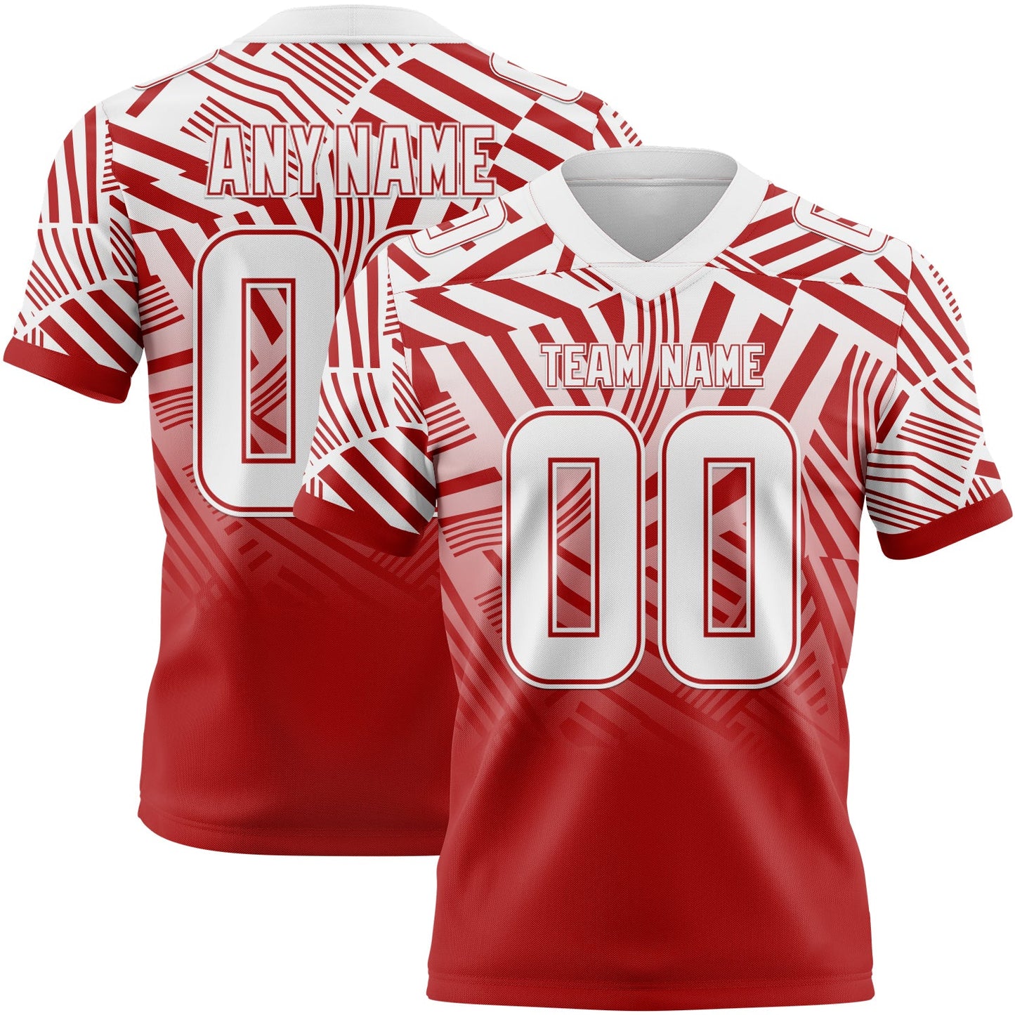 Custom White-Red Authentic Abstract Geometric Lines Gradient Football Jersey - Main View