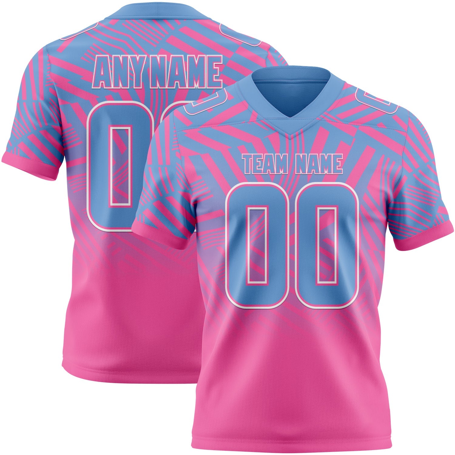Custom Light Blue Pink-White Authentic Abstract Geometric Lines Gradient Football Jersey - Main View