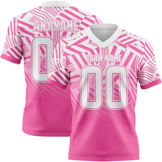 Custom White-Pink Authentic Abstract Geometric Lines Gradient Football Jersey - Main View