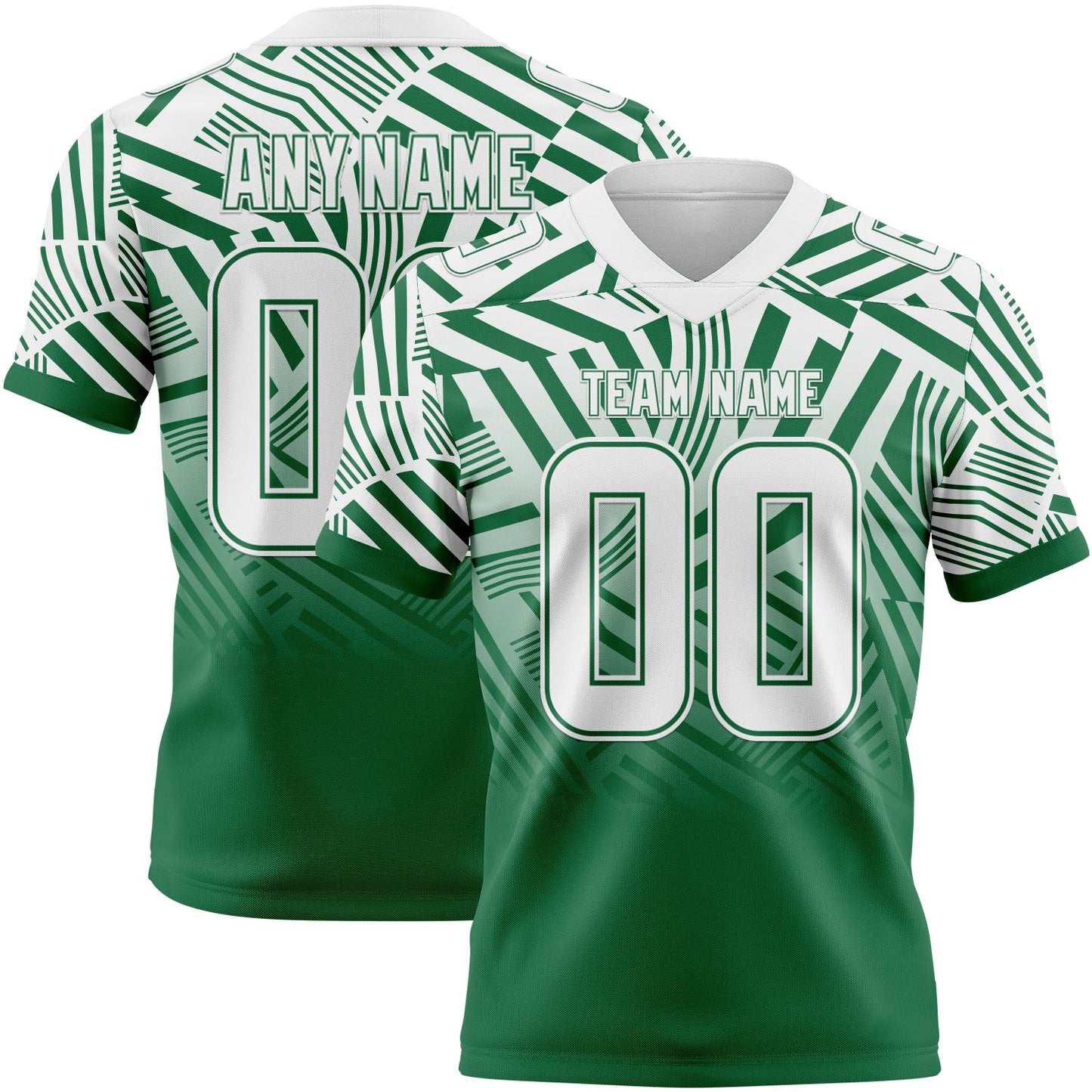 Custom White-Kelly Green Authentic Abstract Geometric Lines Gradient Football Jersey - Main View