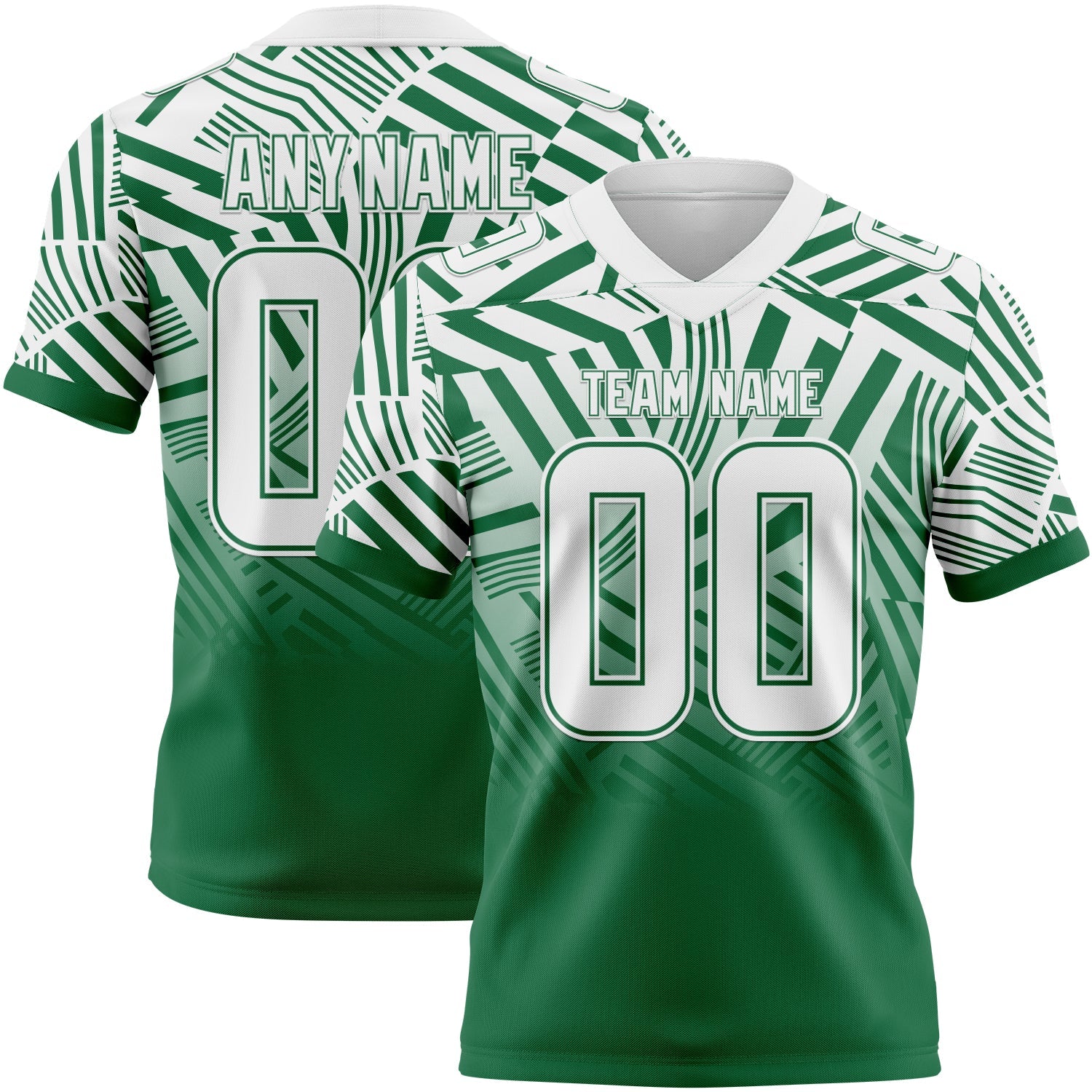 Custom White-Kelly Green Authentic Abstract Geometric Lines Gradient Football Jersey - Main View