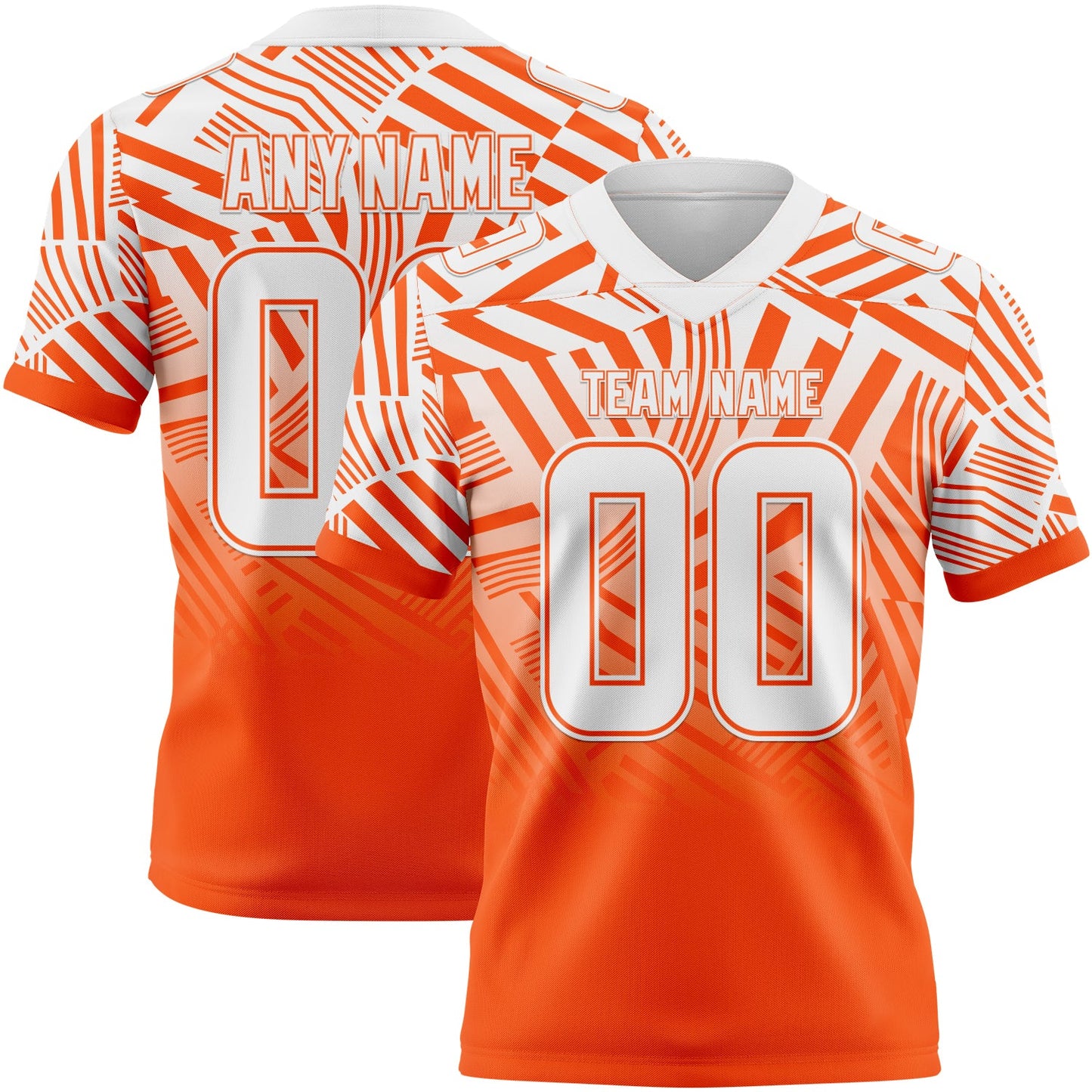 Custom White-Orange Authentic Abstract Geometric Lines Gradient Football Jersey - Main View