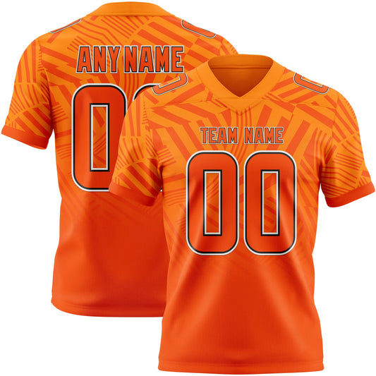 Custom Bay Orange Orange Black-White Authentic Abstract Geometric Lines Gradient Football Jersey - Main View
