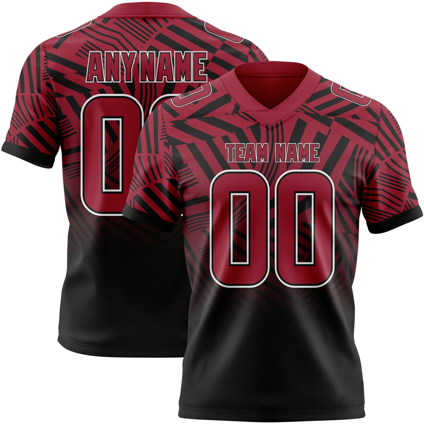 Custom Cardinal Black-White Authentic Abstract Geometric Lines Gradient Football Jersey - Main View