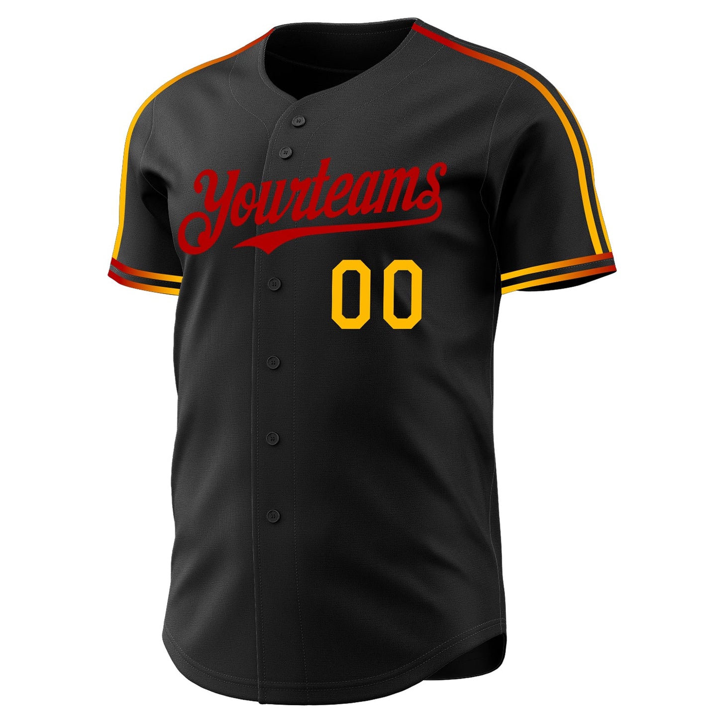 Custom Black Gold-Red Raglan Line Gradient Stripe Authentic Baseball Jersey view 3