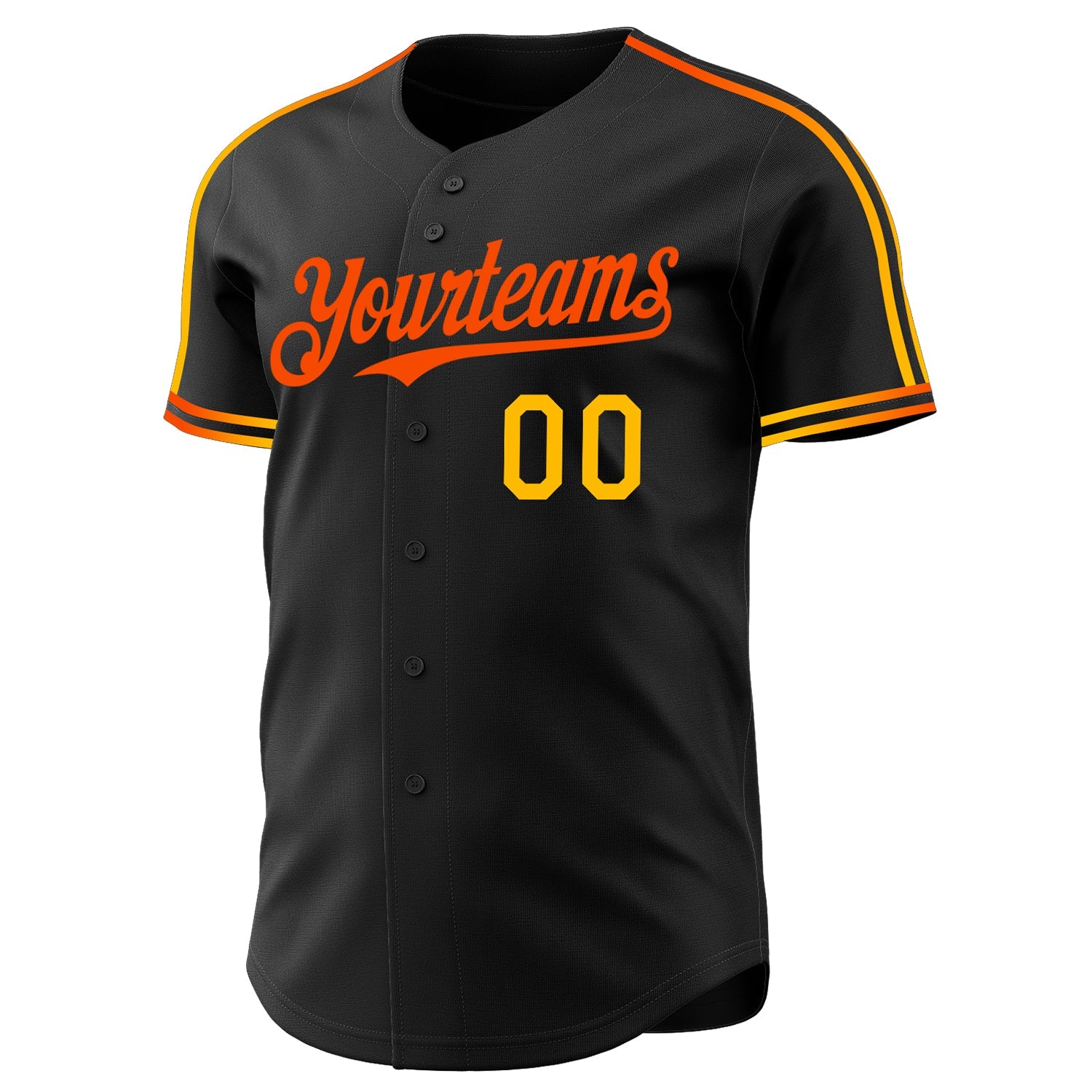 Custom Black Gold-Orange Raglan Line Gradient Stripe Authentic Baseball Jersey view 3
