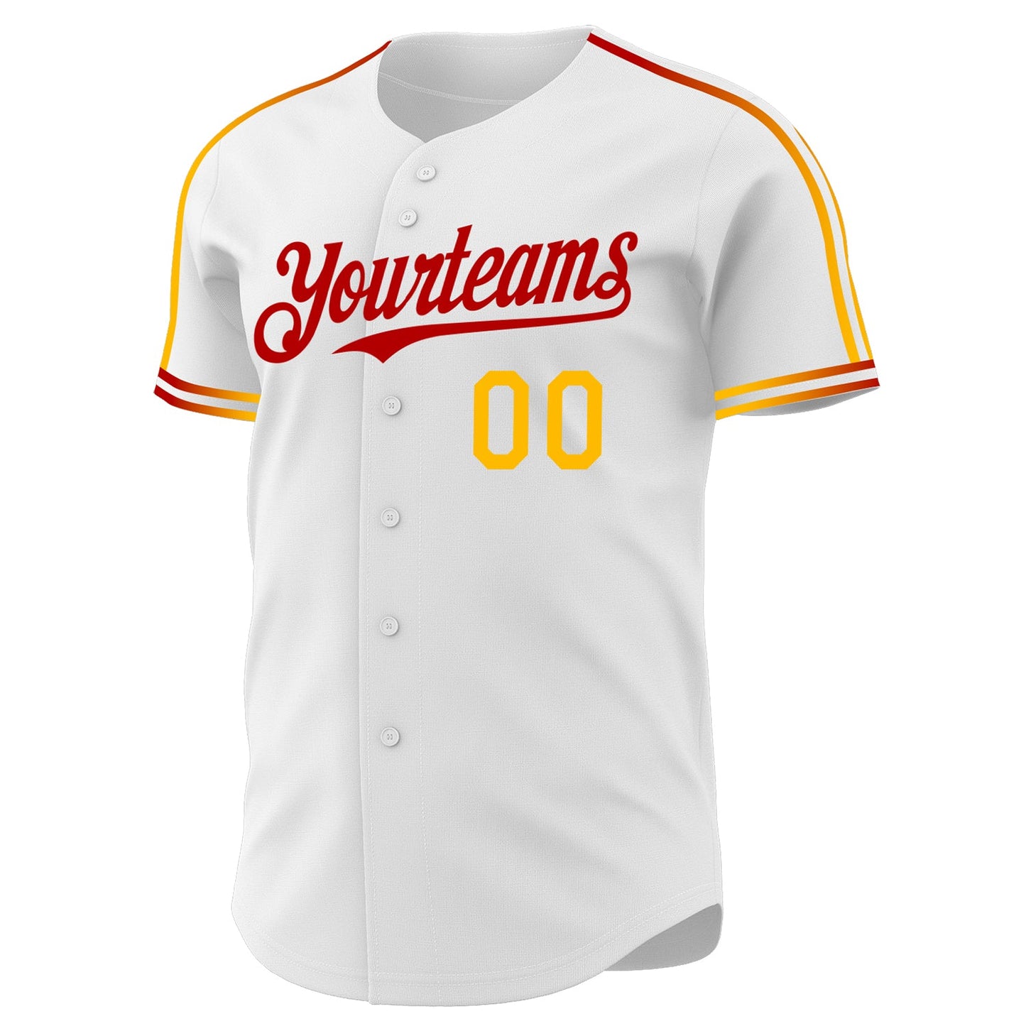 Custom White Gold-Red Raglan Line Gradient Stripe Authentic Baseball Jersey view 3