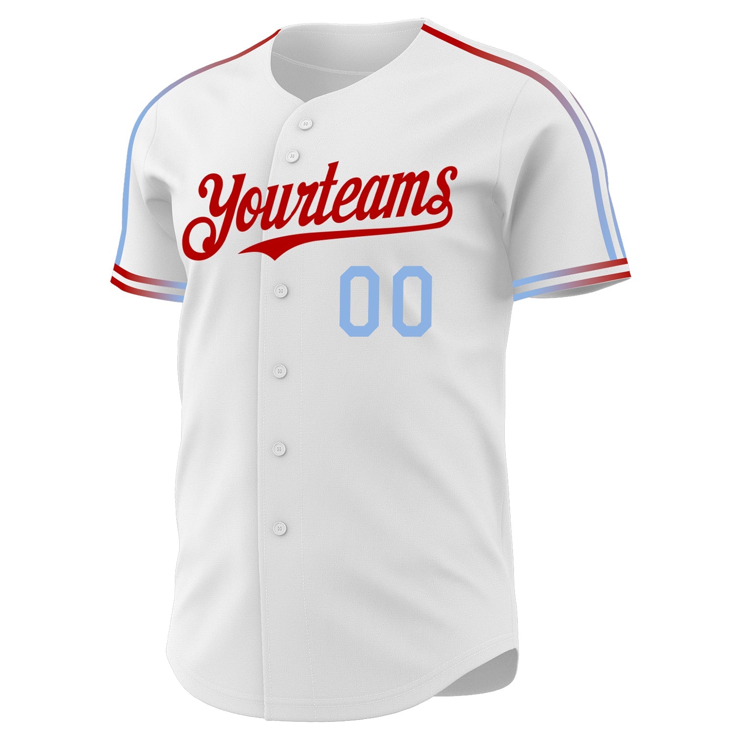 Custom White Light Blue-Red Raglan Line Gradient Stripe Authentic Baseball Jersey view 3