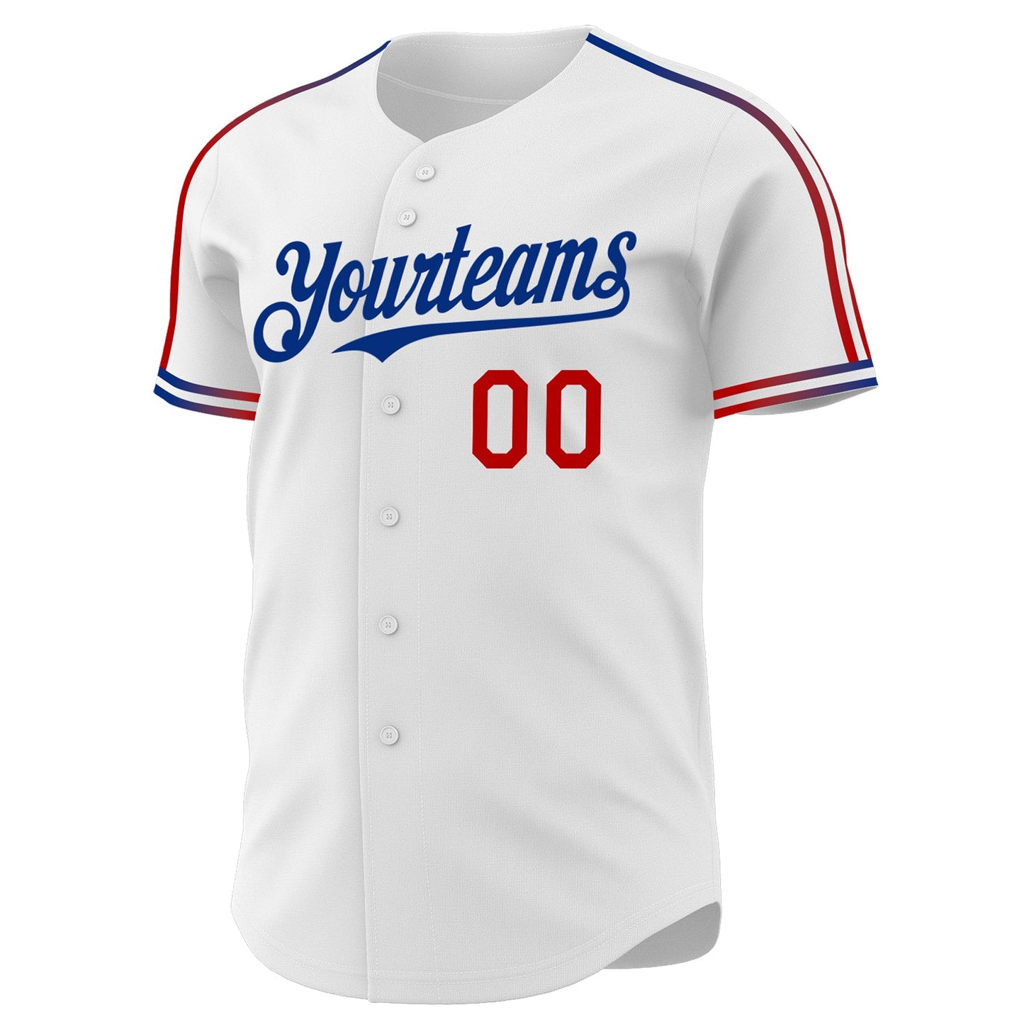 Custom White Red-Royal Raglan Line Gradient Stripe Authentic Baseball Jersey view 3