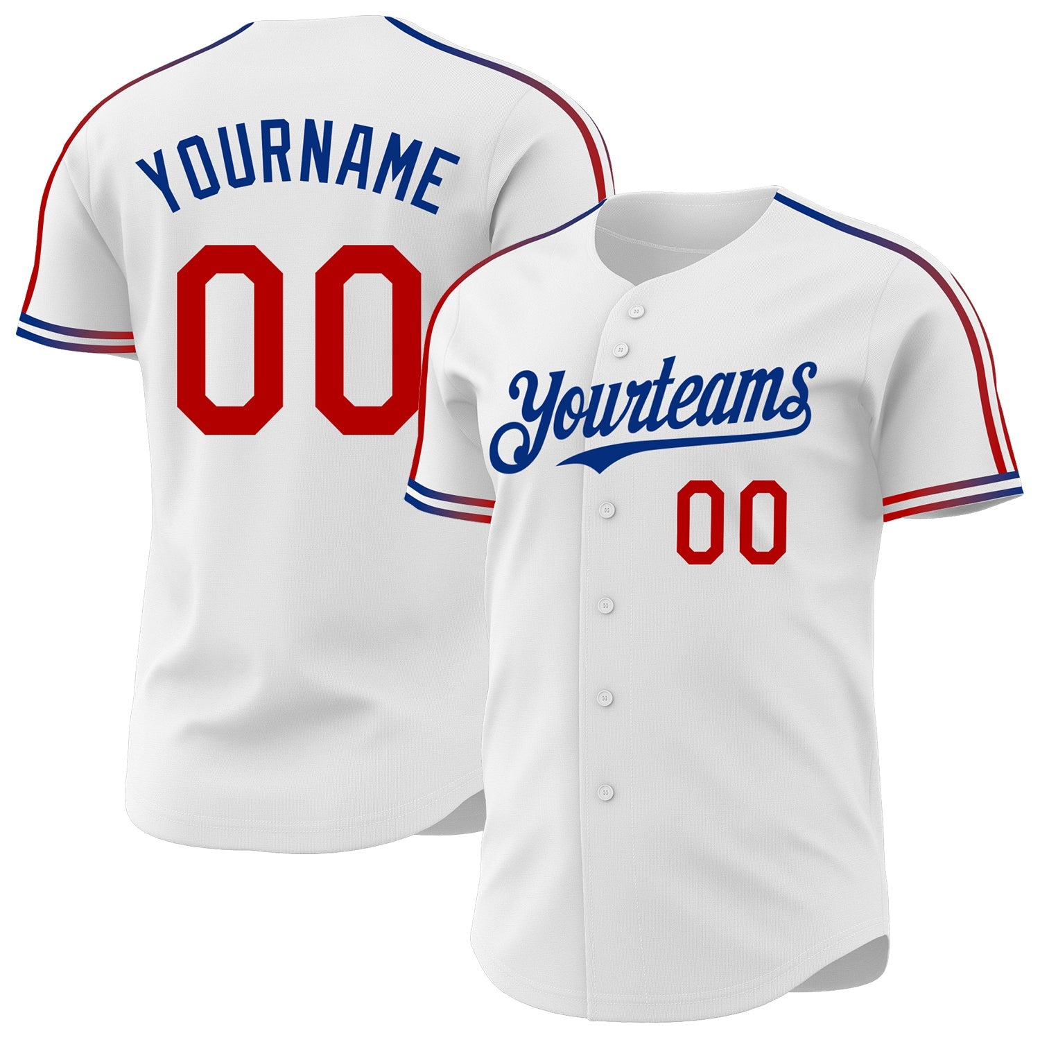 Custom White Red-Royal Raglan Line Gradient Stripe Authentic Baseball Jersey - Main View