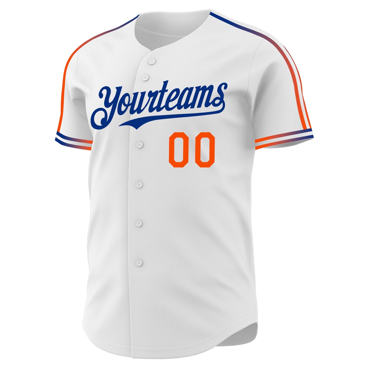 Custom White Orange-Royal Raglan Line Gradient Stripe Authentic Baseball Jersey view 3
