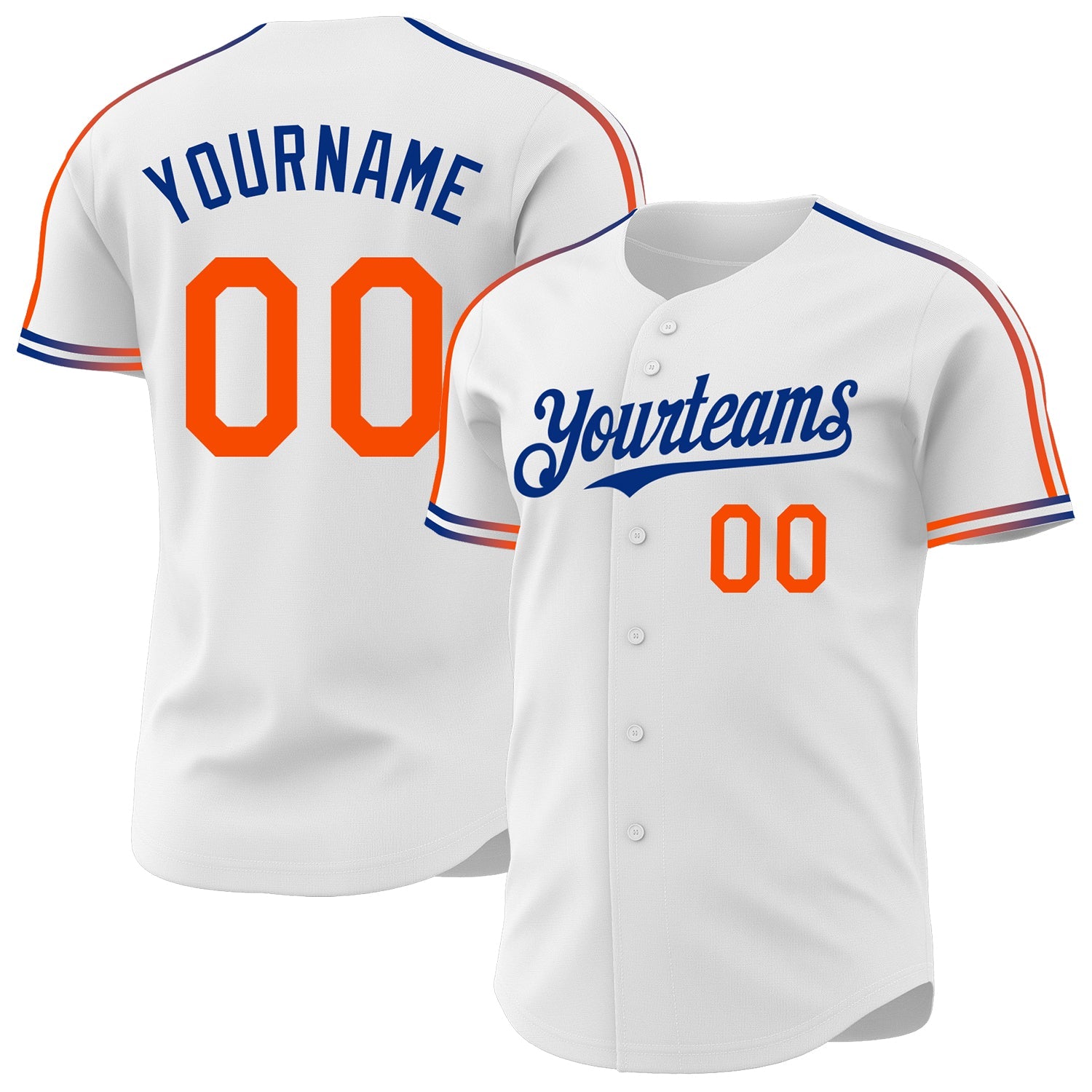 Custom White Orange-Royal Raglan Line Gradient Stripe Authentic Baseball Jersey - Main View