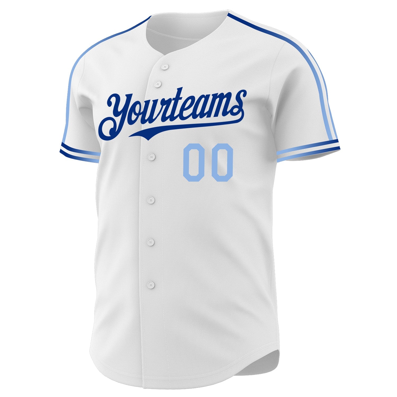 Custom White Light Blue-Royal Raglan Line Gradient Stripe Authentic Baseball Jersey view 3