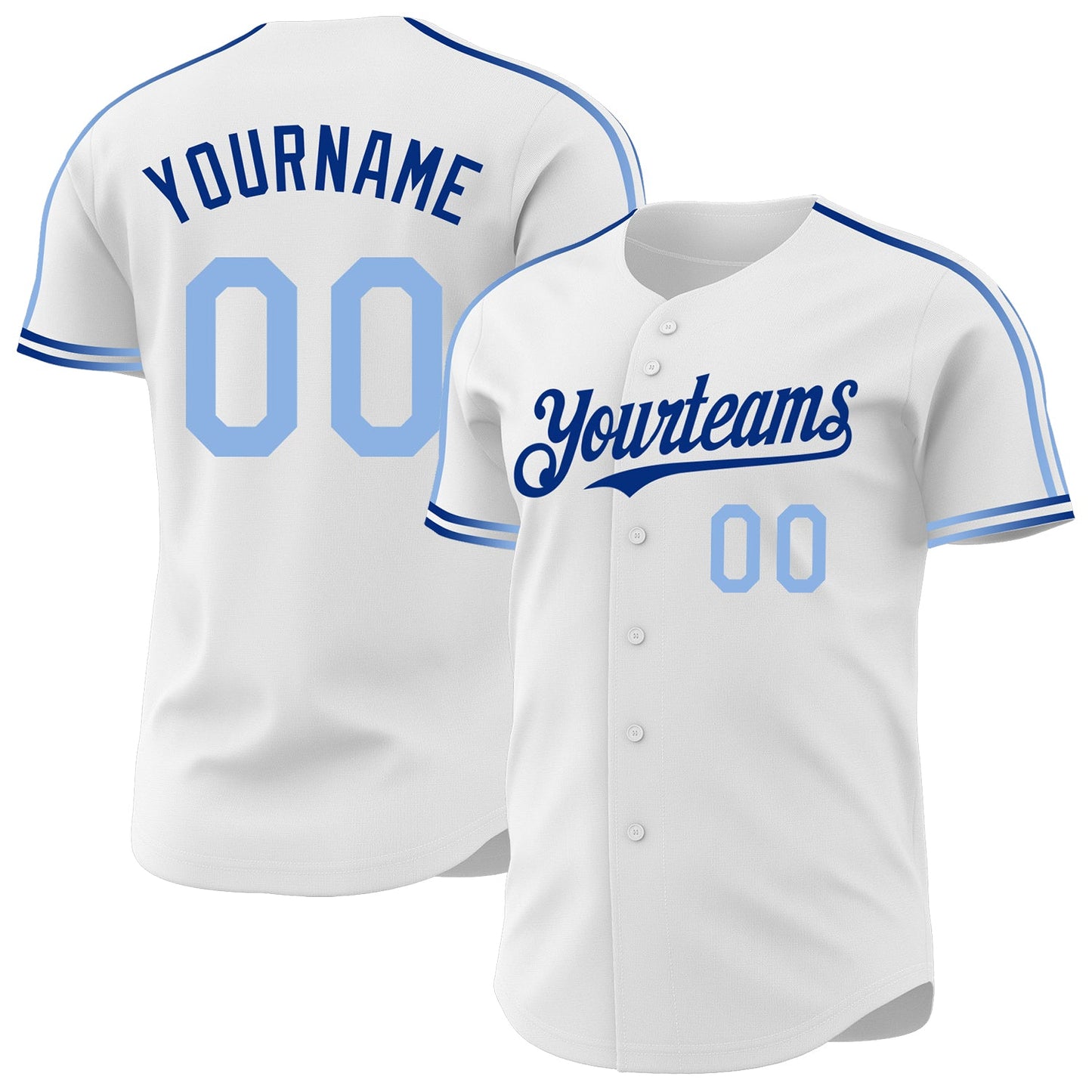 Custom White Light Blue-Royal Raglan Line Gradient Stripe Authentic Baseball Jersey - Main View