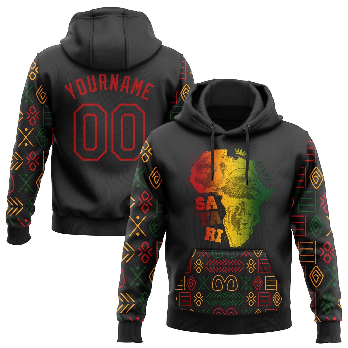 Custom Stitched Black Red 3D Pattern Design Black History Month Africa Safari Sports Pullover Sweatshirt Hoodie - Main View