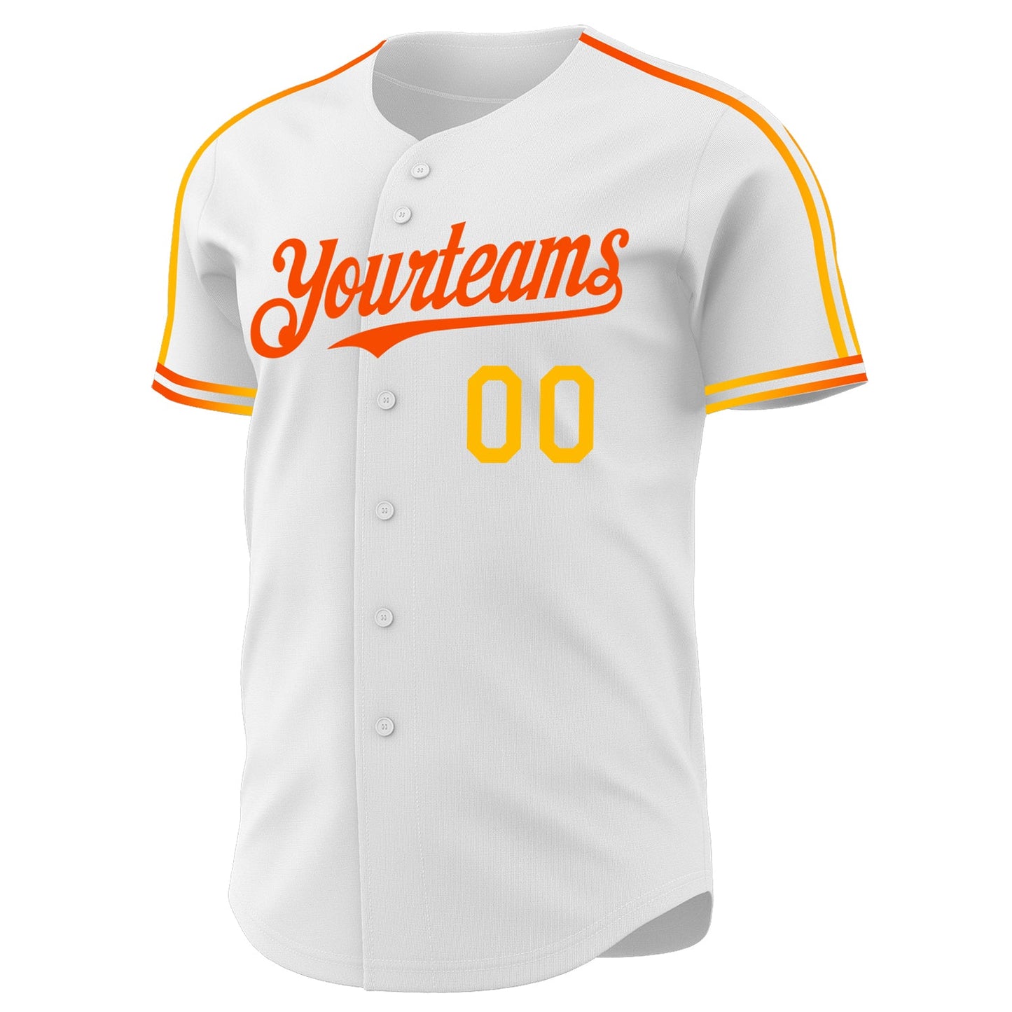 Custom White Gold-Orange Raglan Line Gradient Stripe Authentic Baseball Jersey view 3