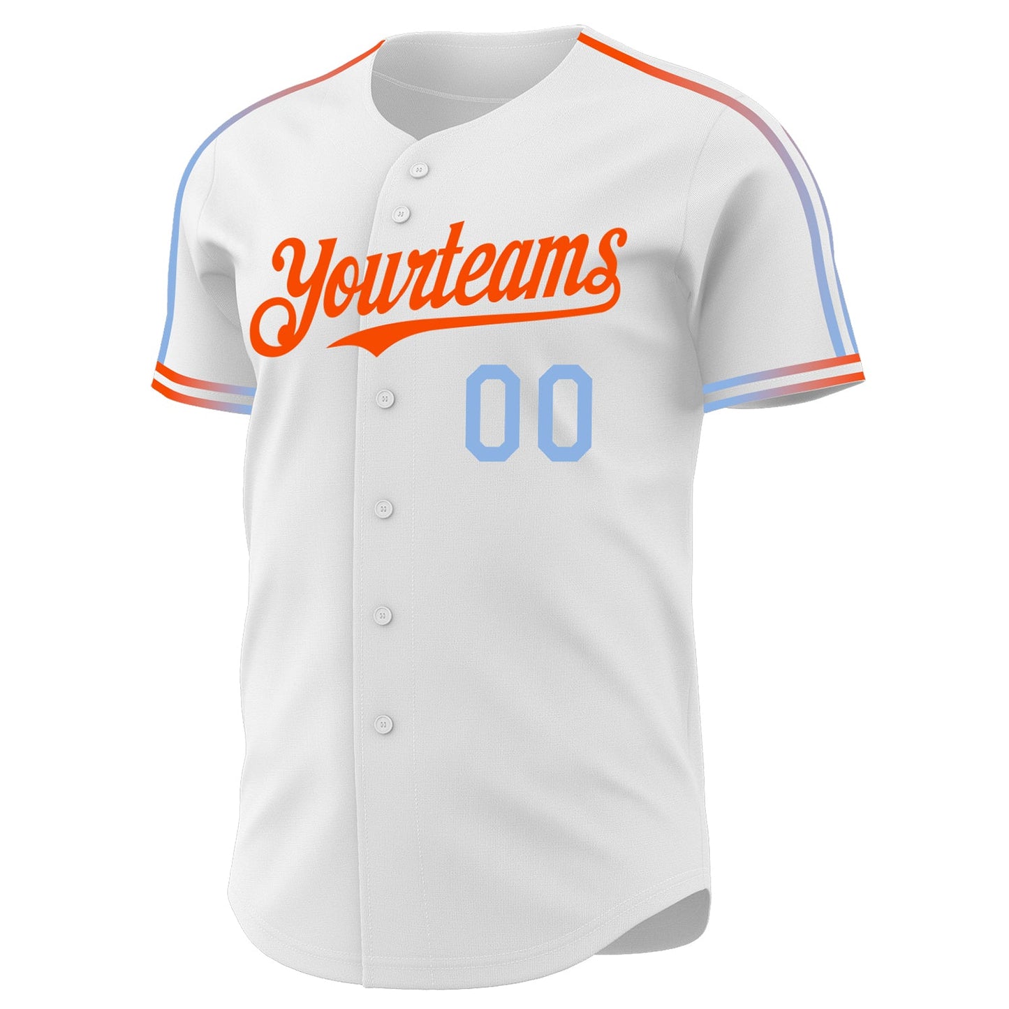 Custom White Light Blue-Orange Raglan Line Gradient Stripe Authentic Baseball Jersey view 3