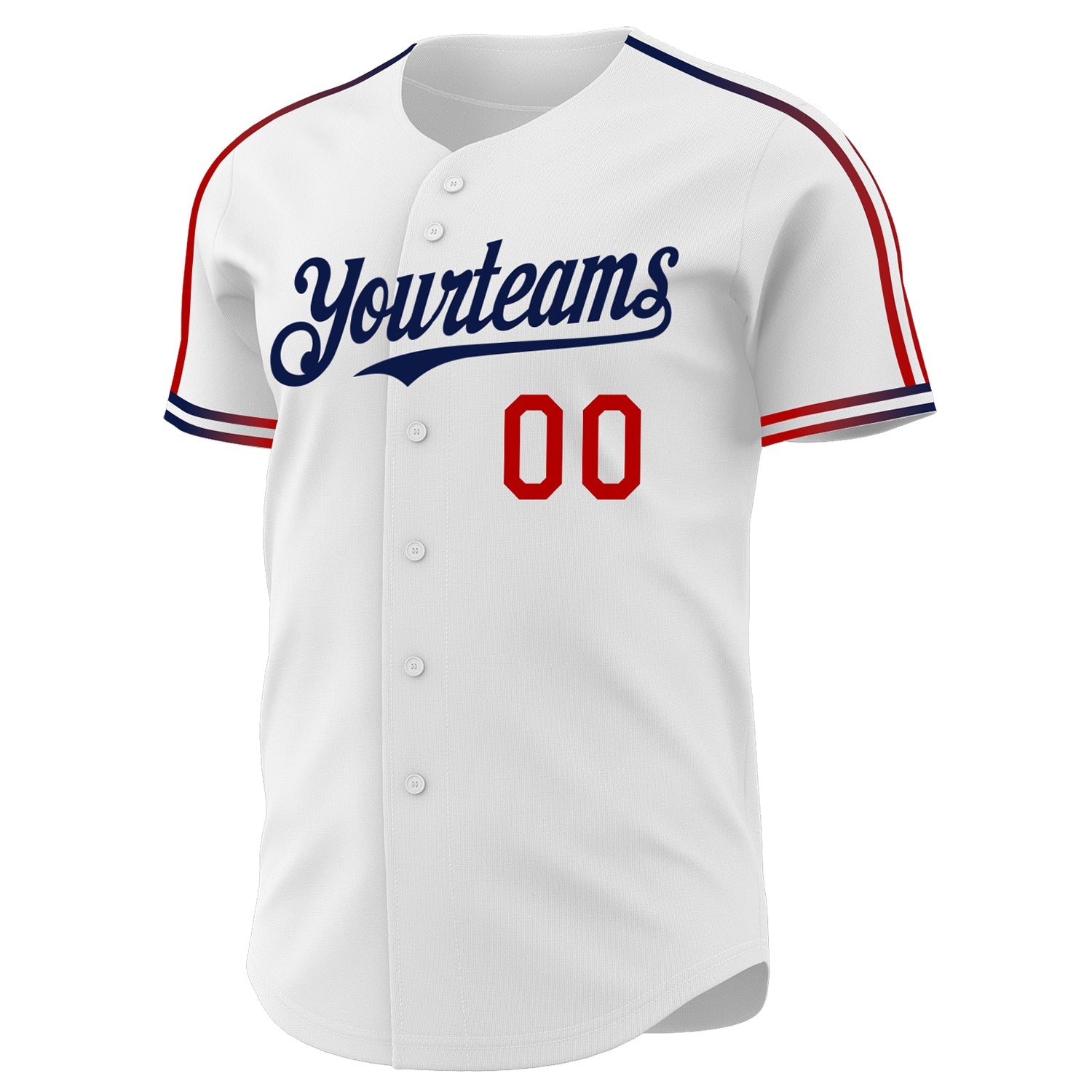 Custom White Red-Navy Raglan Line Gradient Stripe Authentic Baseball Jersey view 3