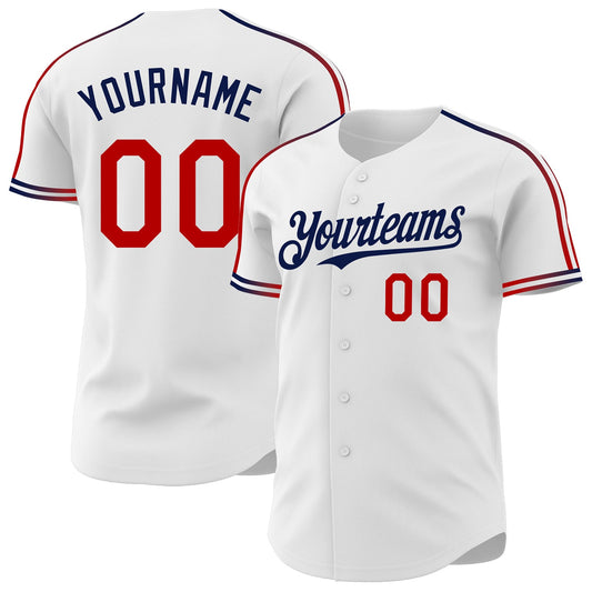 Custom White Red-Navy Raglan Line Gradient Stripe Authentic Baseball Jersey - Main View