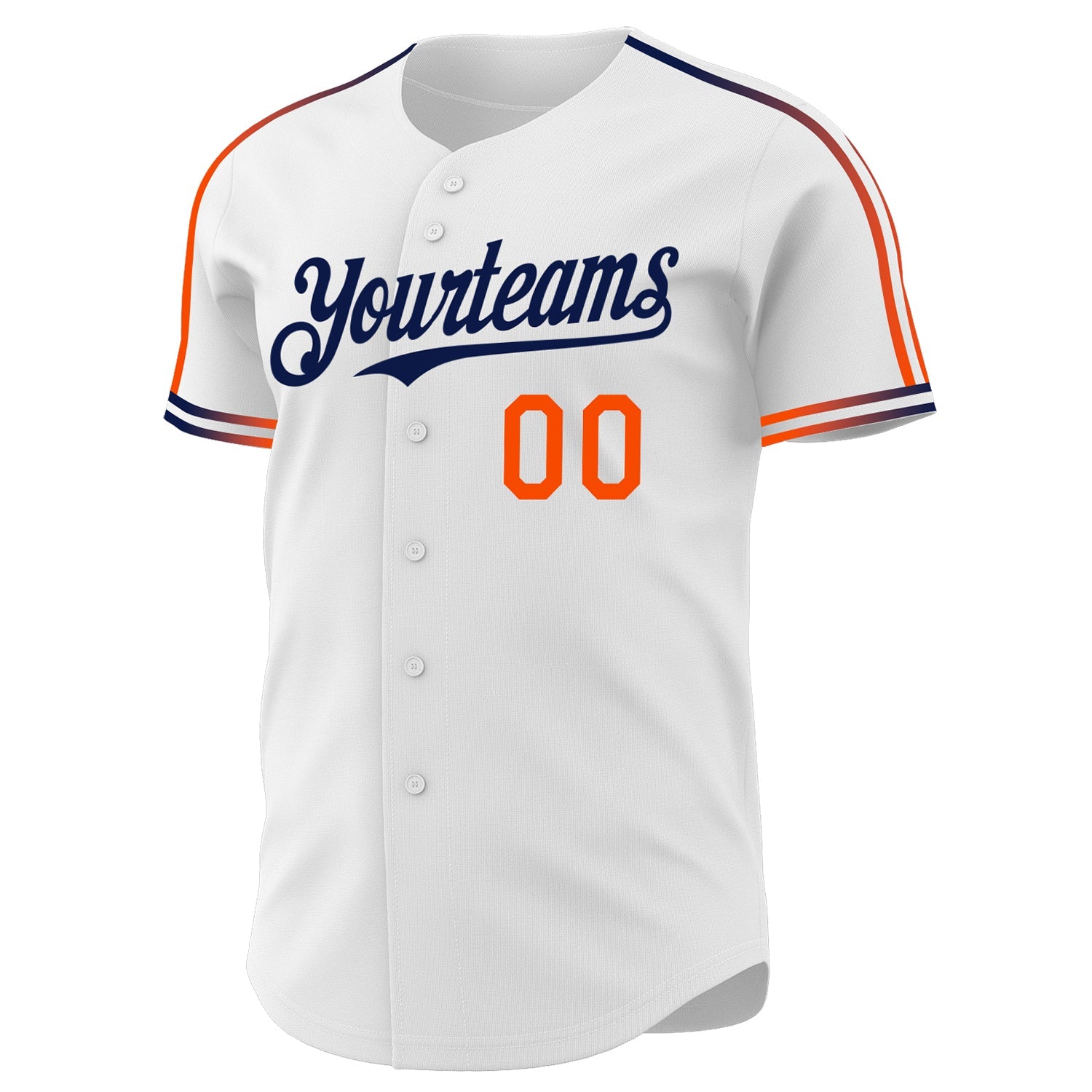 Custom White Orange-Navy Raglan Line Gradient Stripe Authentic Baseball Jersey view 3