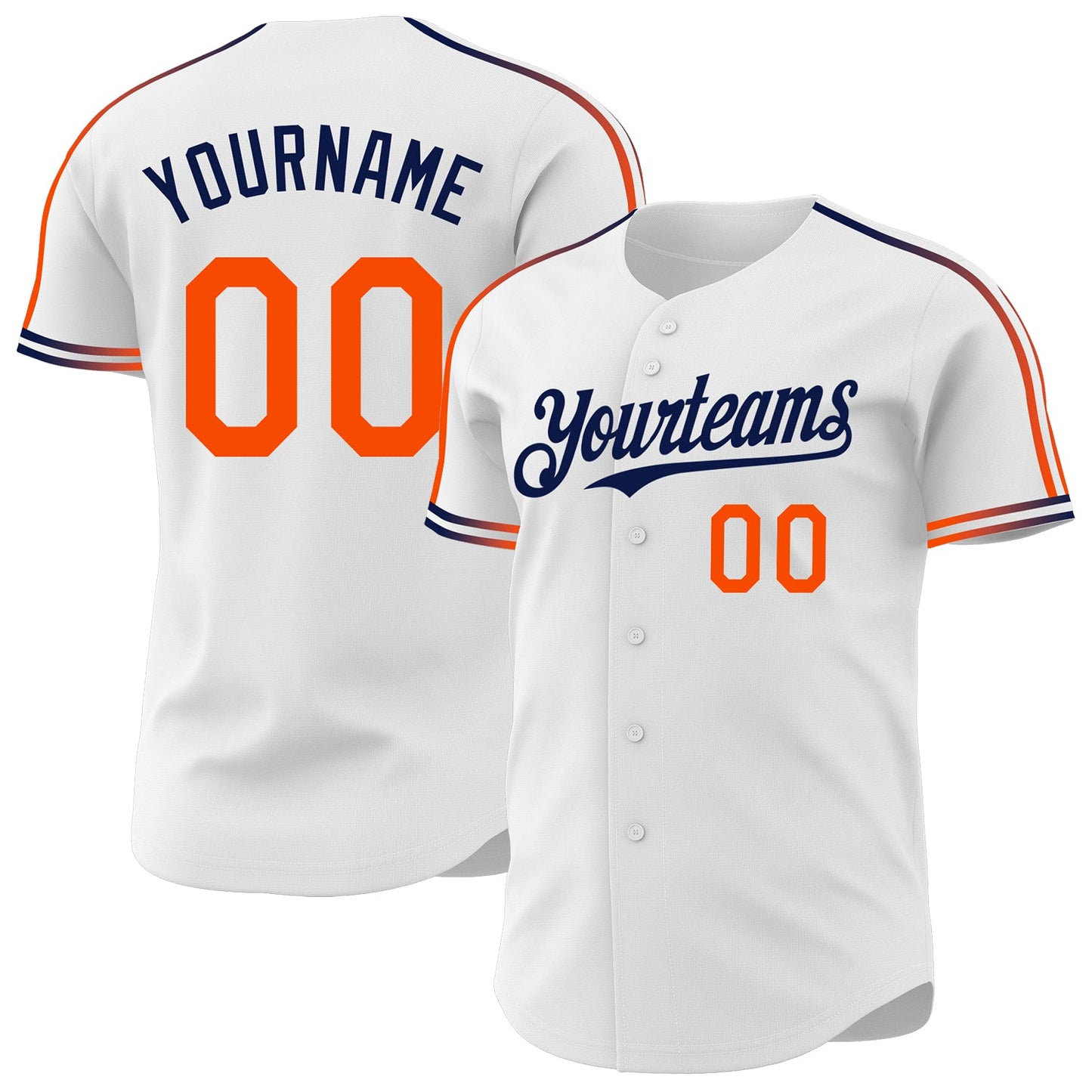 Custom White Orange-Navy Raglan Line Gradient Stripe Authentic Baseball Jersey - Main View