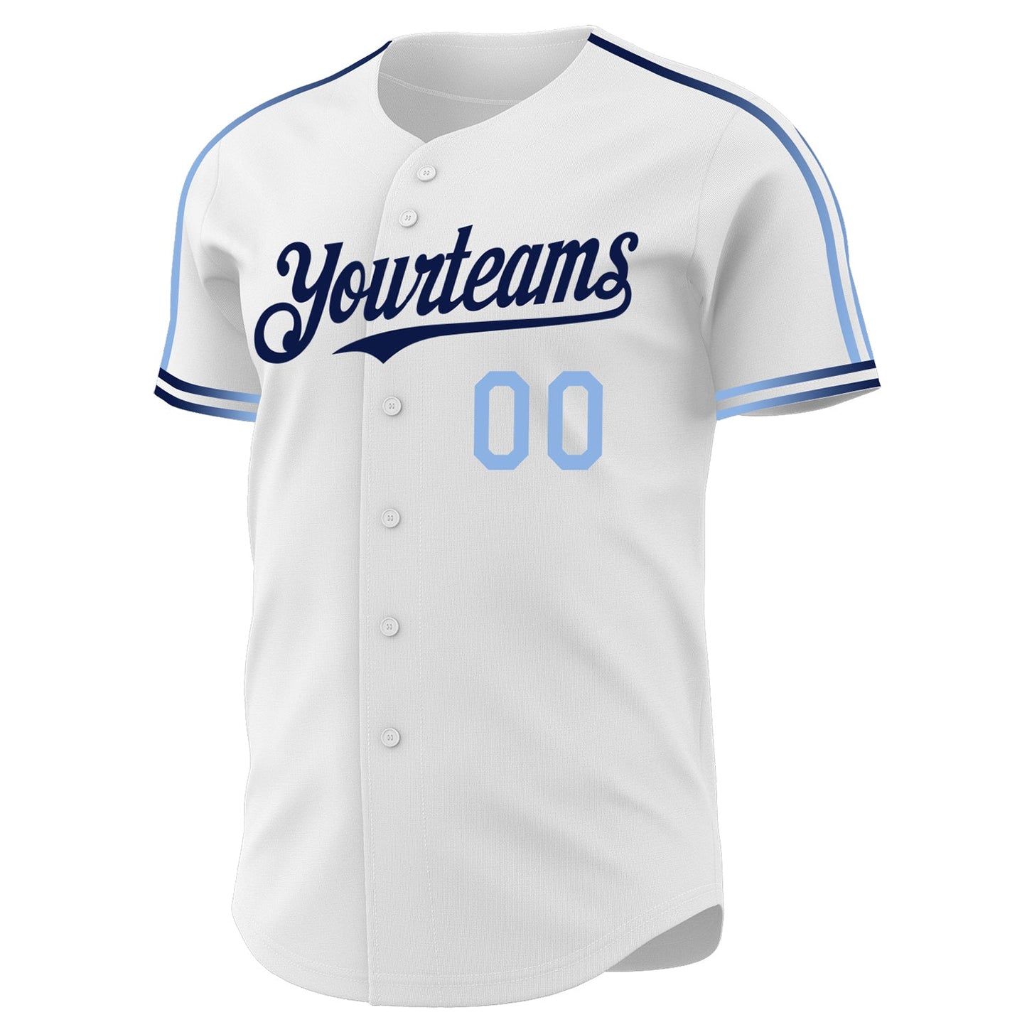 Custom White Light Blue-Navy Raglan Line Gradient Stripe Authentic Baseball Jersey view 3