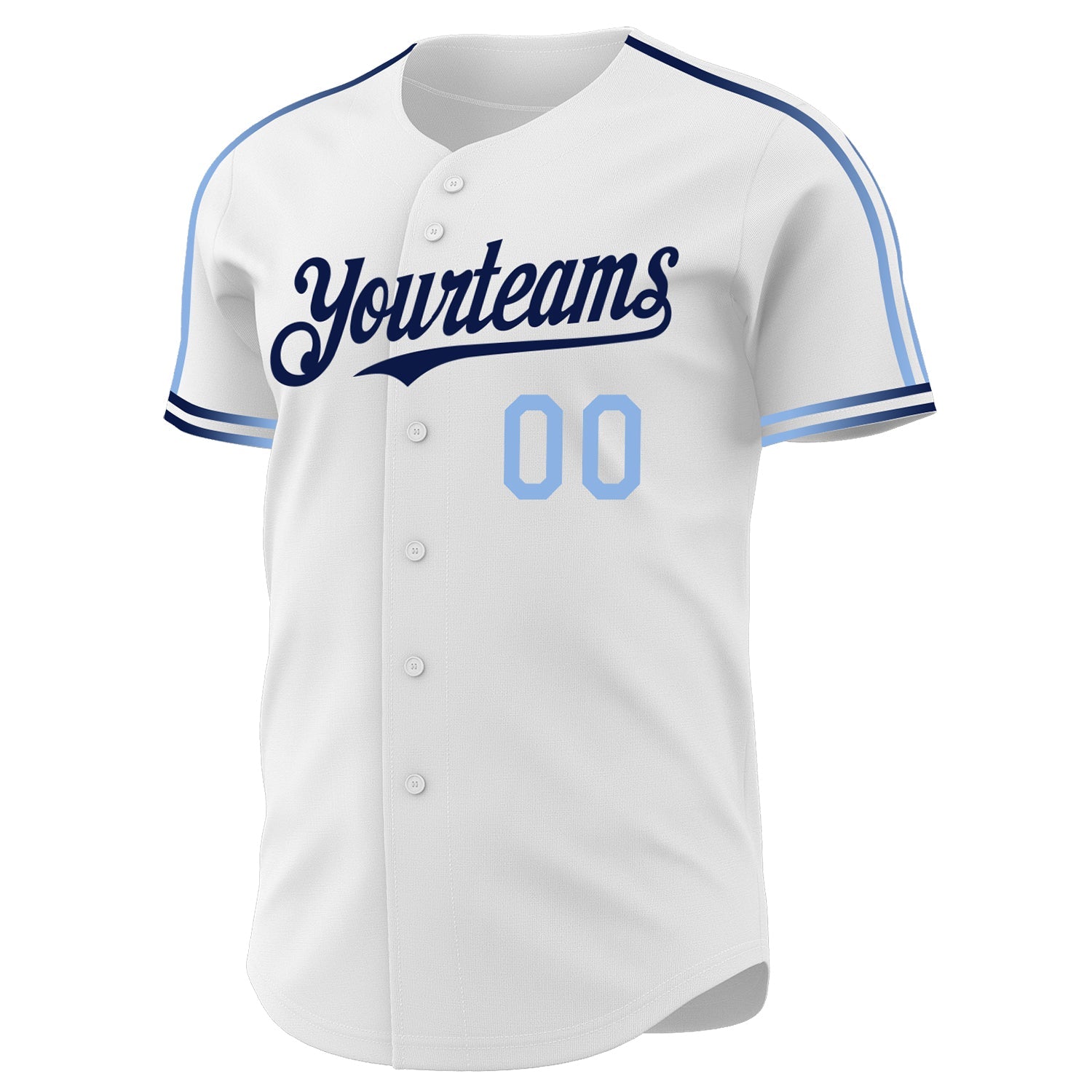 Custom White Light Blue-Navy Raglan Line Gradient Stripe Authentic Baseball Jersey view 3