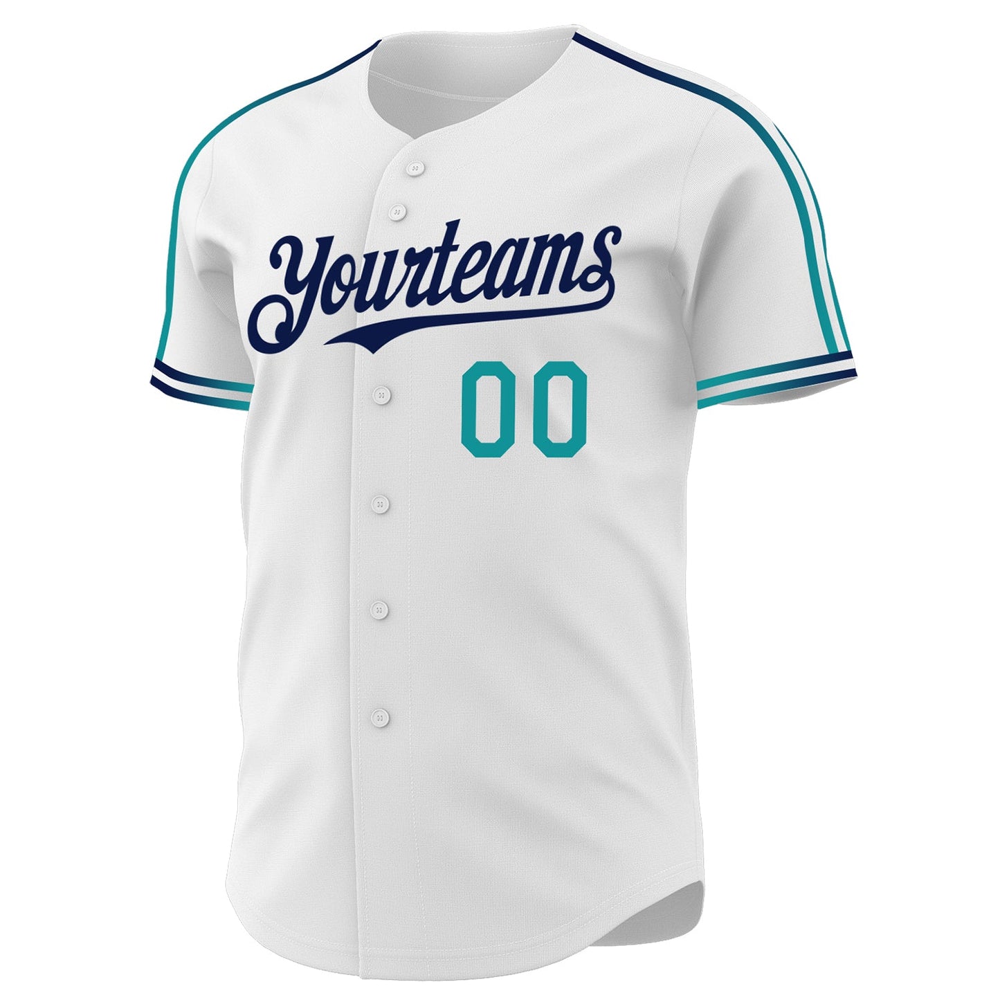 Custom White Teal-Navy Raglan Line Gradient Stripe Authentic Baseball Jersey view 3