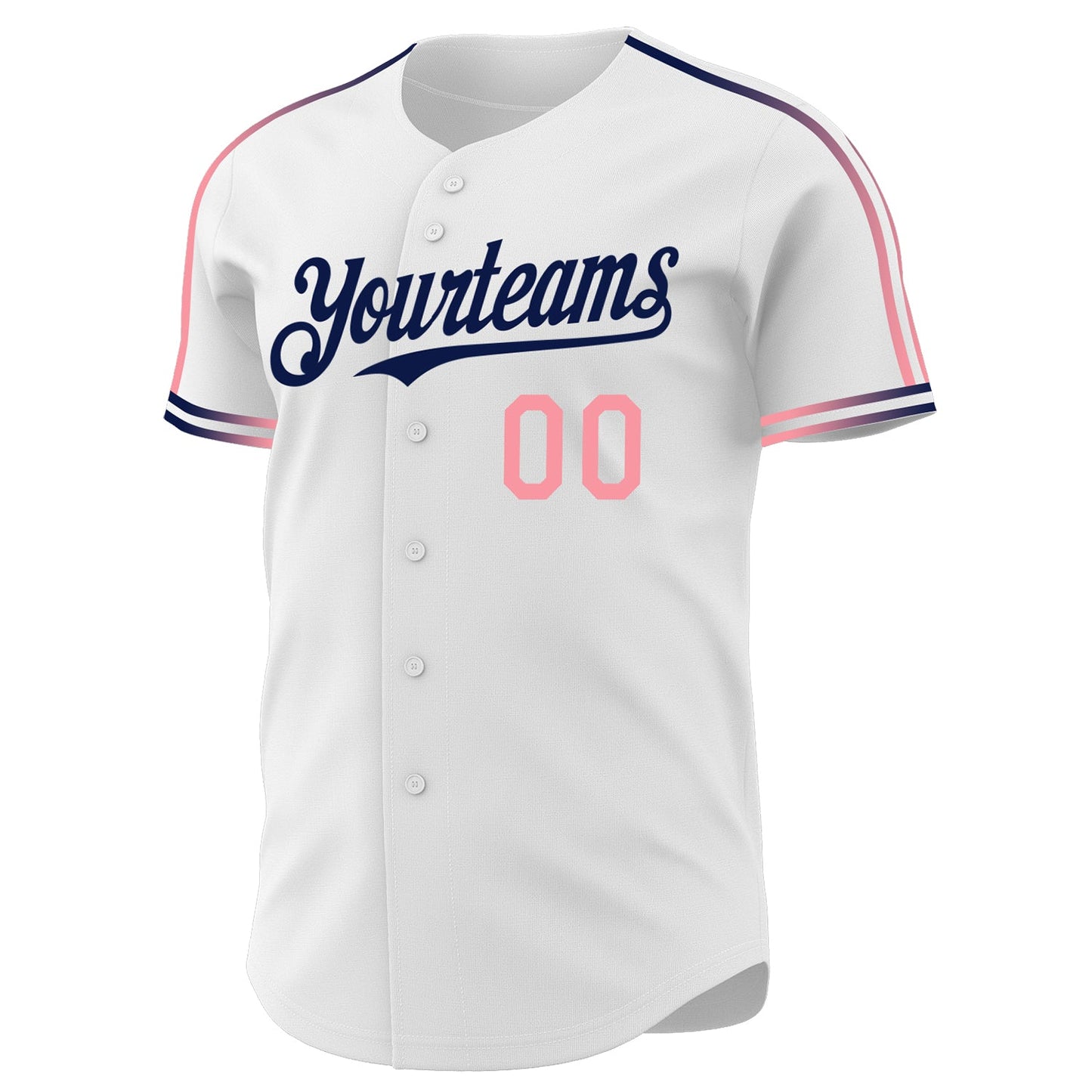Custom White Medium Pink-Navy Raglan Line Gradient Stripe Authentic Baseball Jersey view 3