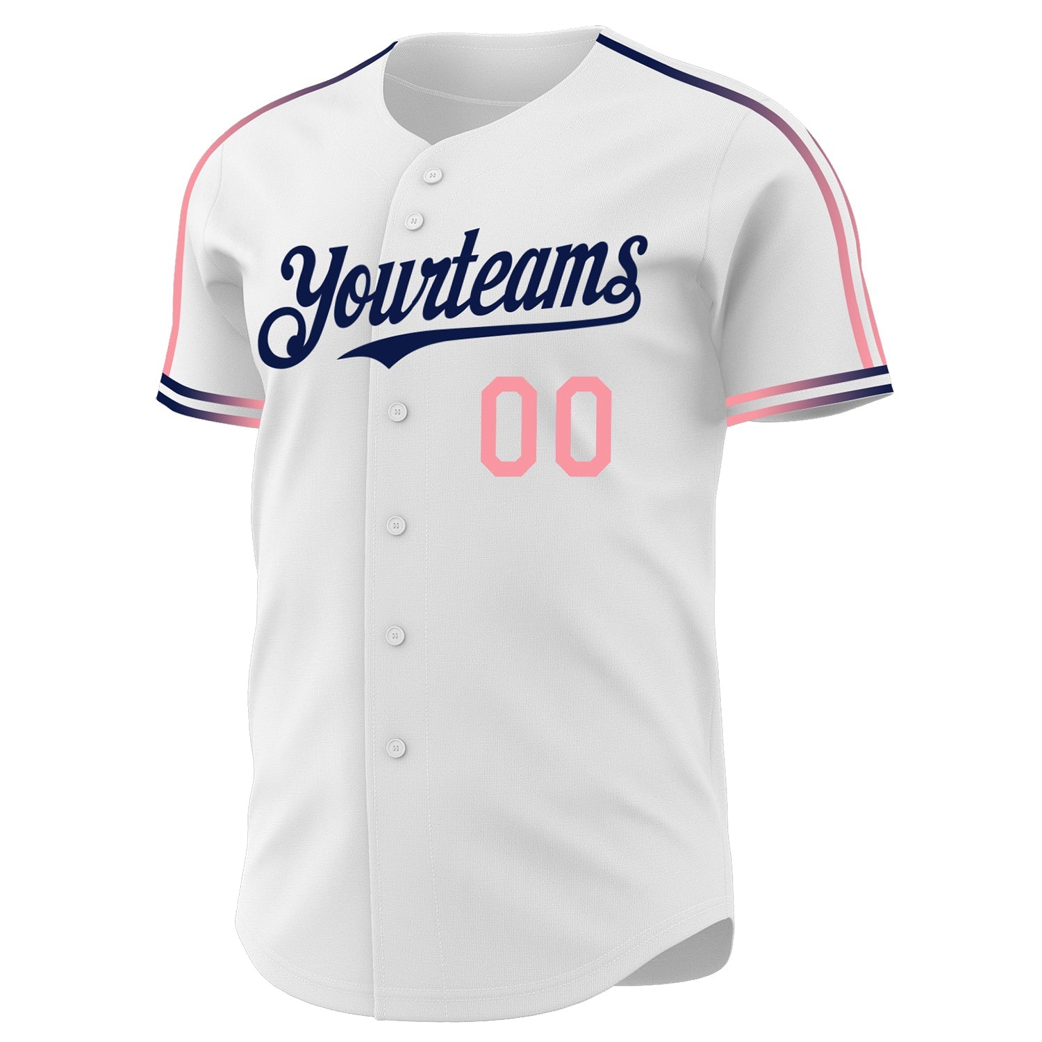 Custom White Medium Pink-Navy Raglan Line Gradient Stripe Authentic Baseball Jersey view 3