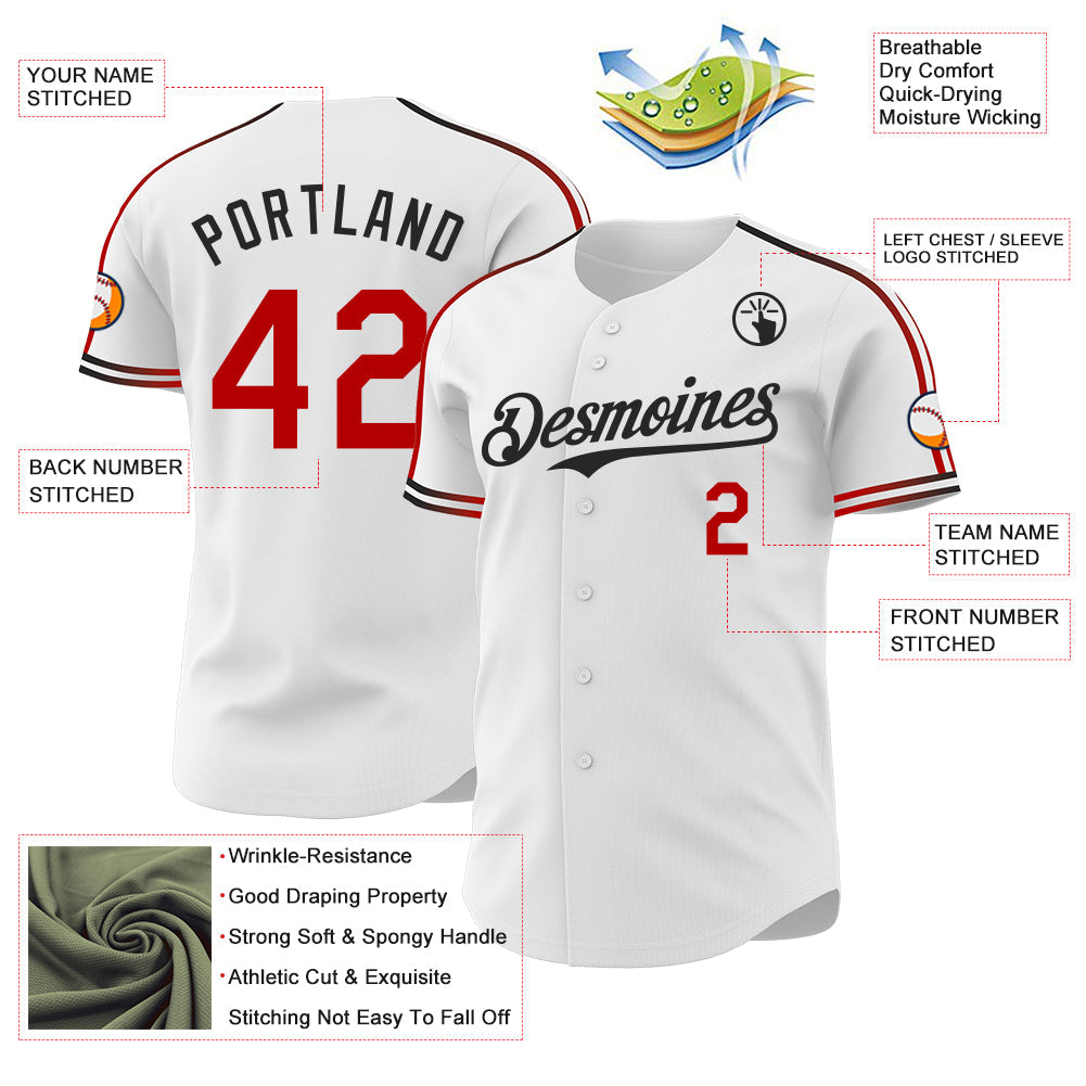 Custom White Red-Black Raglan Line Gradient Stripe Authentic Baseball Jersey view 4