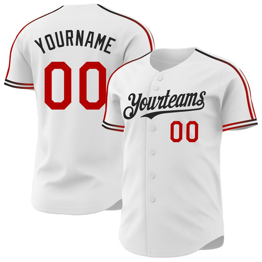 Custom White Red-Black Raglan Line Gradient Stripe Authentic Baseball Jersey - Main View