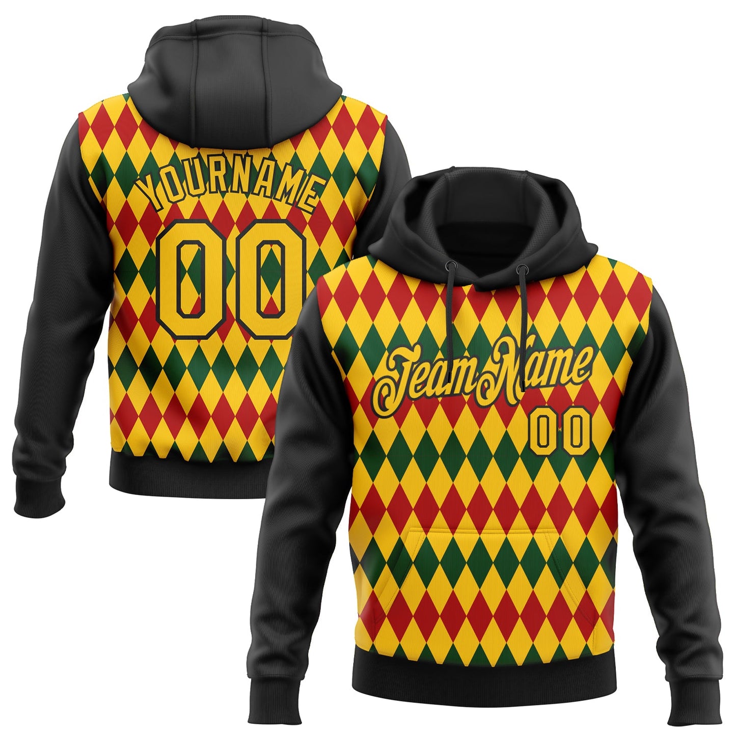 Custom Stitched Black Yellow 3D Pattern Design Black History Month Sports Pullover Sweatshirt Hoodie - Main View