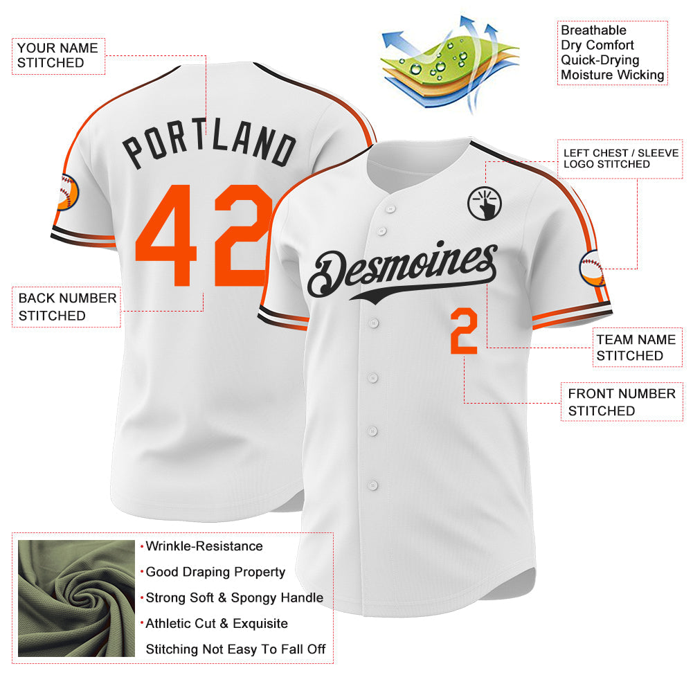 Custom White Orange-Black Raglan Line Gradient Stripe Authentic Baseball Jersey view 4