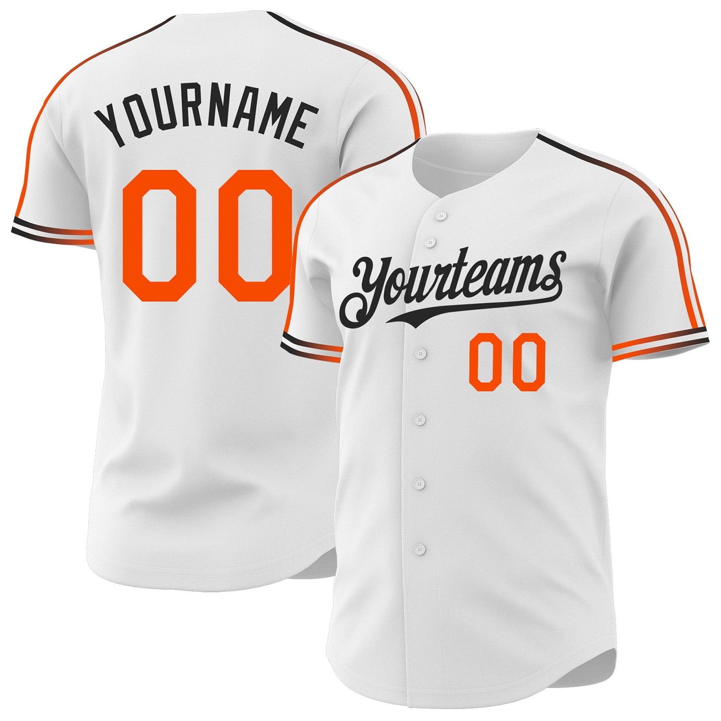 Custom White Orange-Black Raglan Line Gradient Stripe Authentic Baseball Jersey - Main View