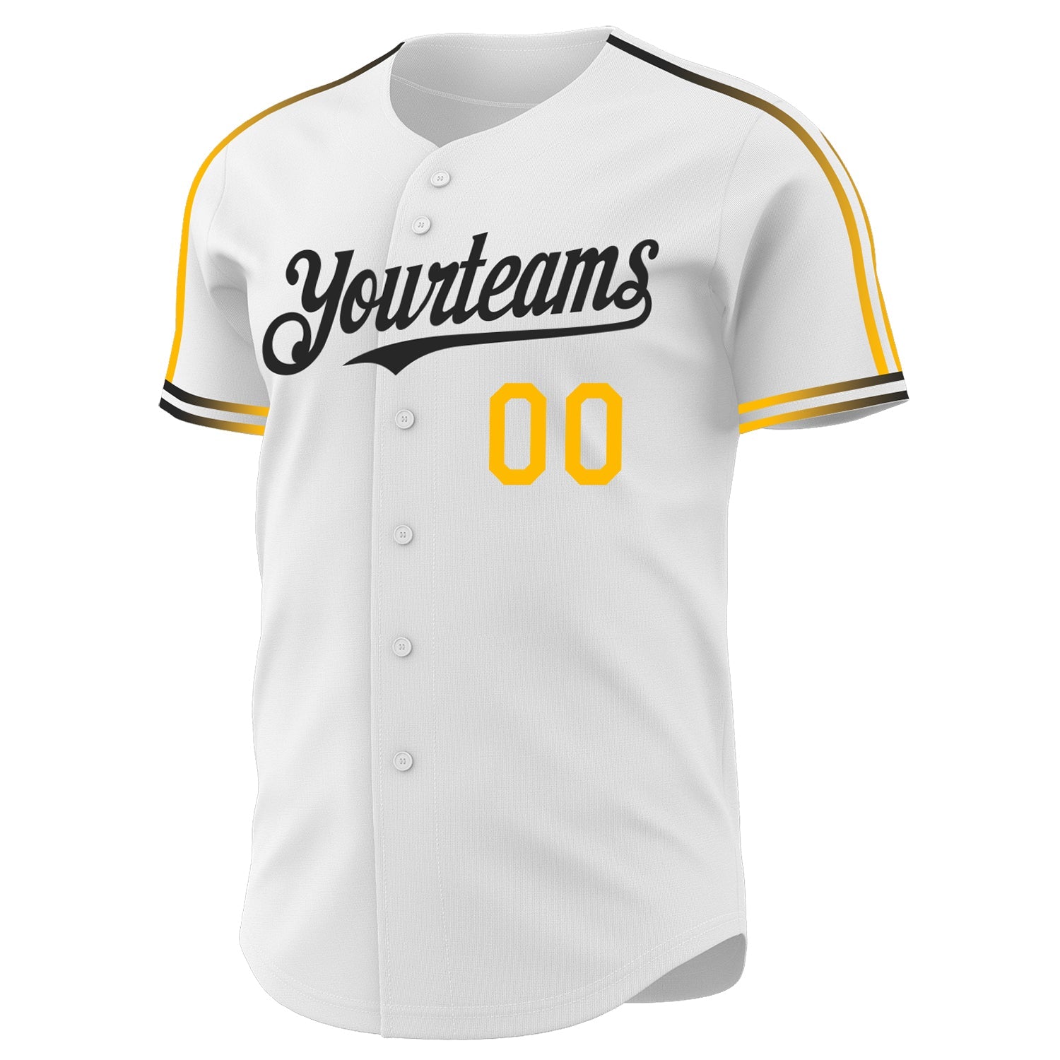 Custom White Gold-Black Raglan Line Gradient Stripe Authentic Baseball Jersey view 3