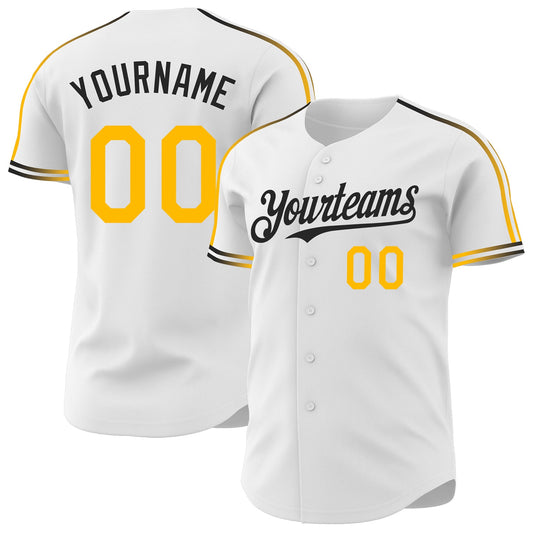 Custom White Gold-Black Raglan Line Gradient Stripe Authentic Baseball Jersey - Main View