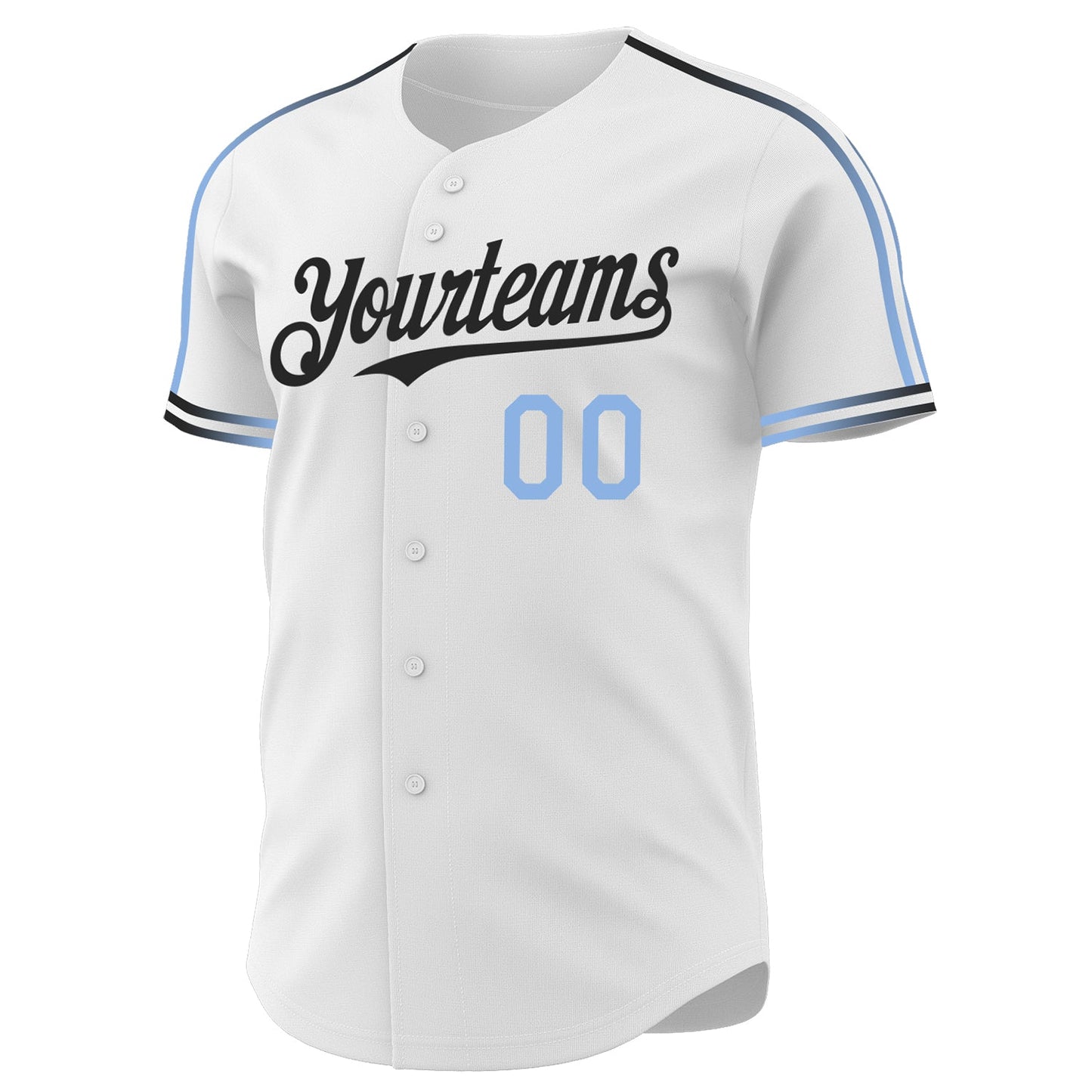 Custom White Light Blue-Black Raglan Line Gradient Stripe Authentic Baseball Jersey view 3