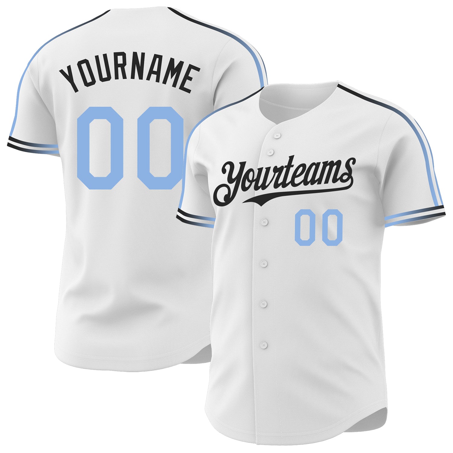 Custom White Light Blue-Black Raglan Line Gradient Stripe Authentic Baseball Jersey - Main View