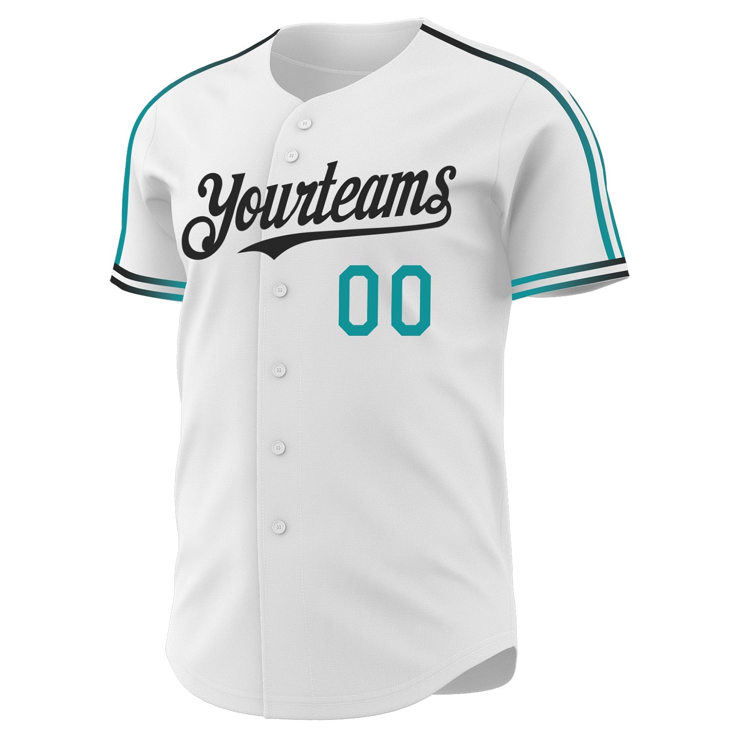 Custom White Teal-Black Raglan Line Gradient Stripe Authentic Baseball Jersey view 3