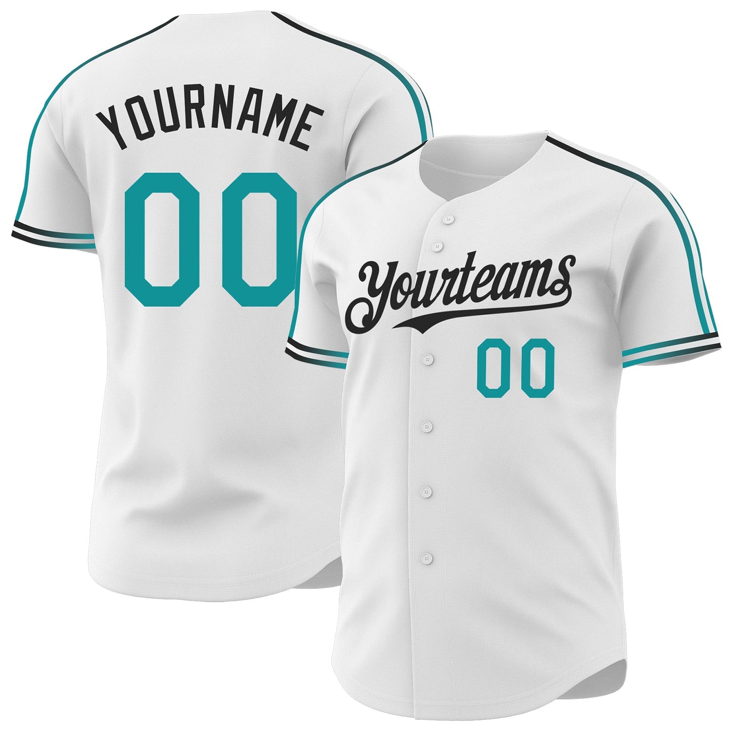 Custom White Teal-Black Raglan Line Gradient Stripe Authentic Baseball Jersey - Main View