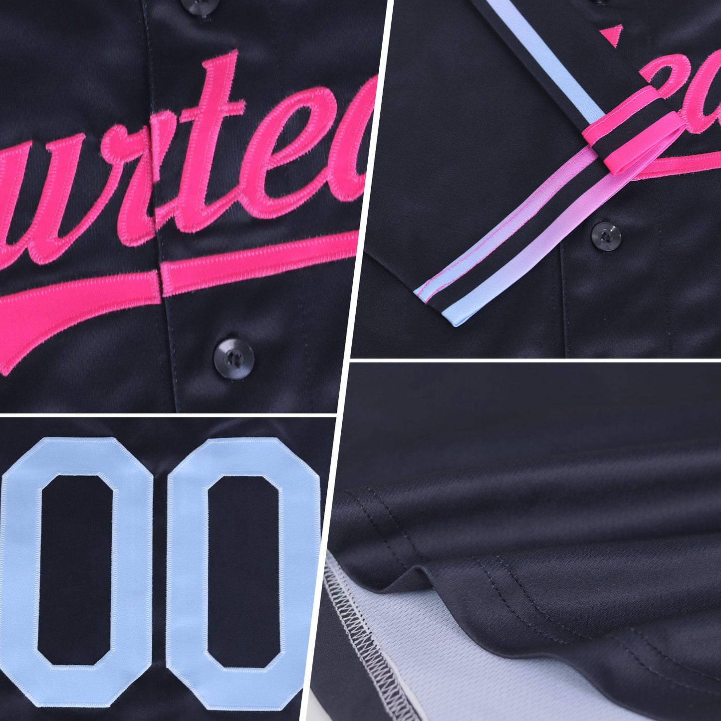 Custom White Pink-Black Raglan Line Gradient Stripe Authentic Baseball Jersey view 2